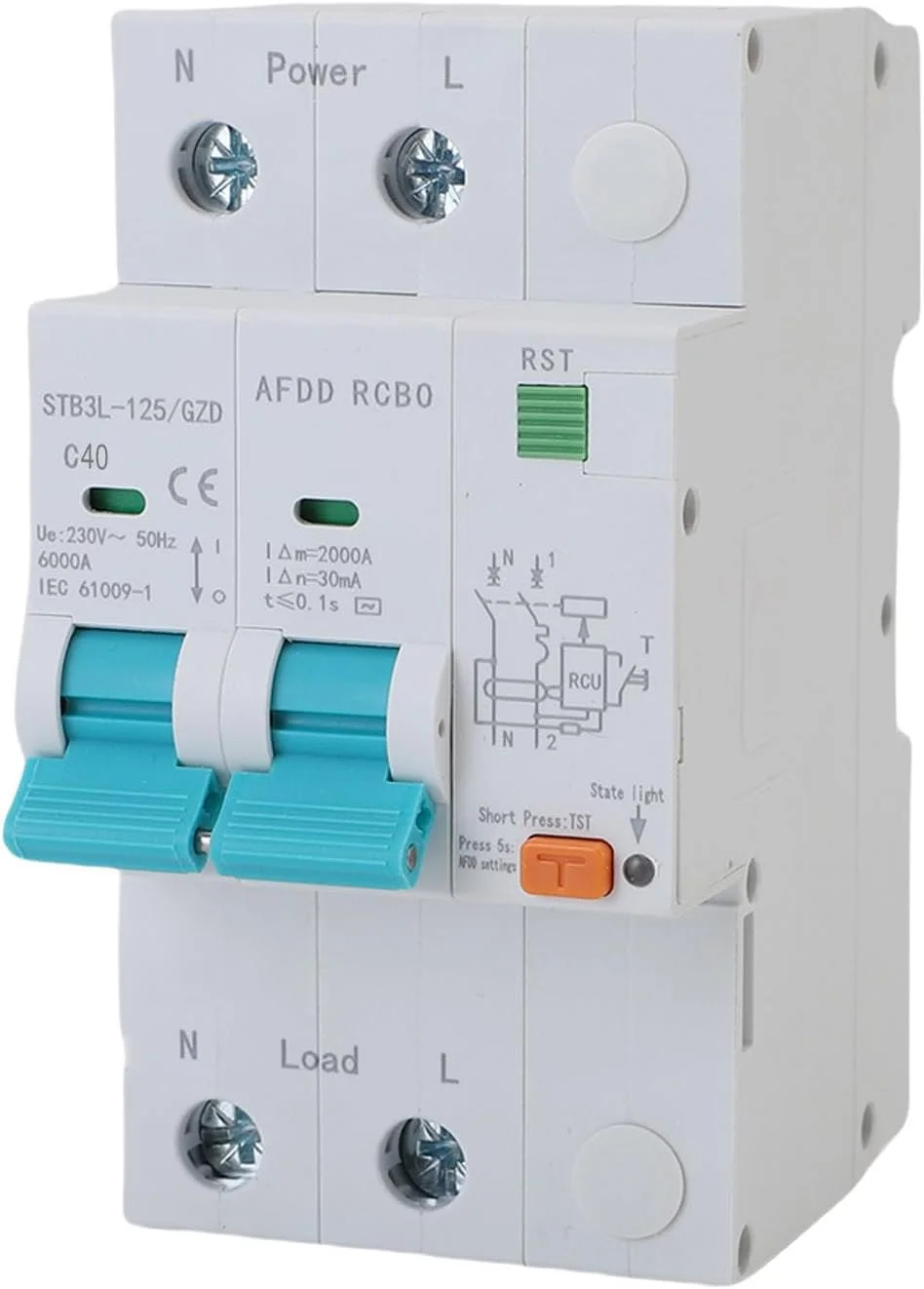 دستگاه محافظ قوس الکتریکی Eujgoov 2P، کلید مدار یکپارچه MCB و RCD برای حفاظت از اضافه بار و نشتی (40 آمپر)