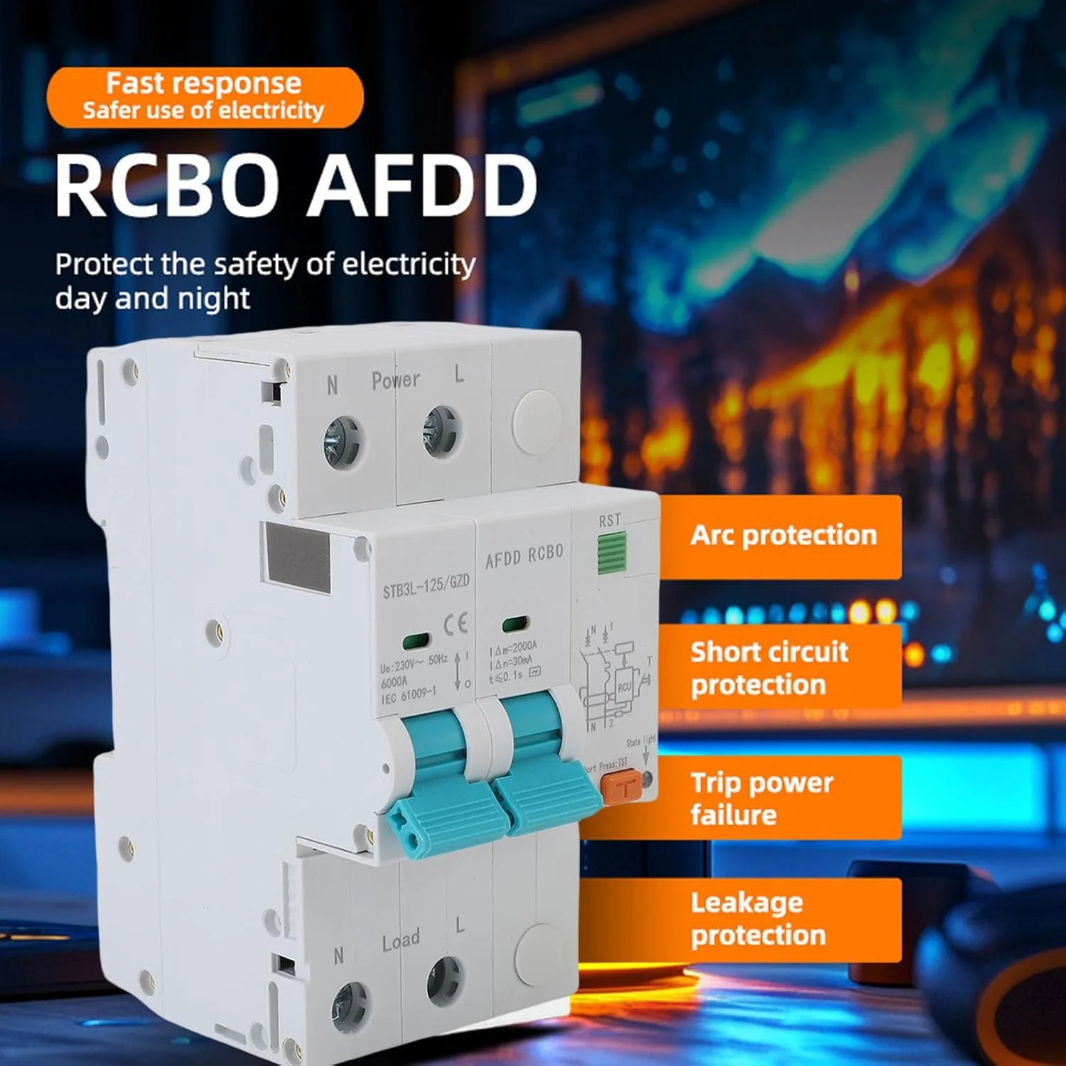 دستگاه محافظ قوس الکتریکی Eujgoov 2P، کلید مدار یکپارچه MCB و RCD برای حفاظت از اضافه بار و نشتی (40 آمپر) دستگاه محافظ قوس الکتریکی Eujgoov 2P، کلید مدار یکپارچه MCB و RCD برای حفاظت از اضافه بار و نشتی (40 آمپر)