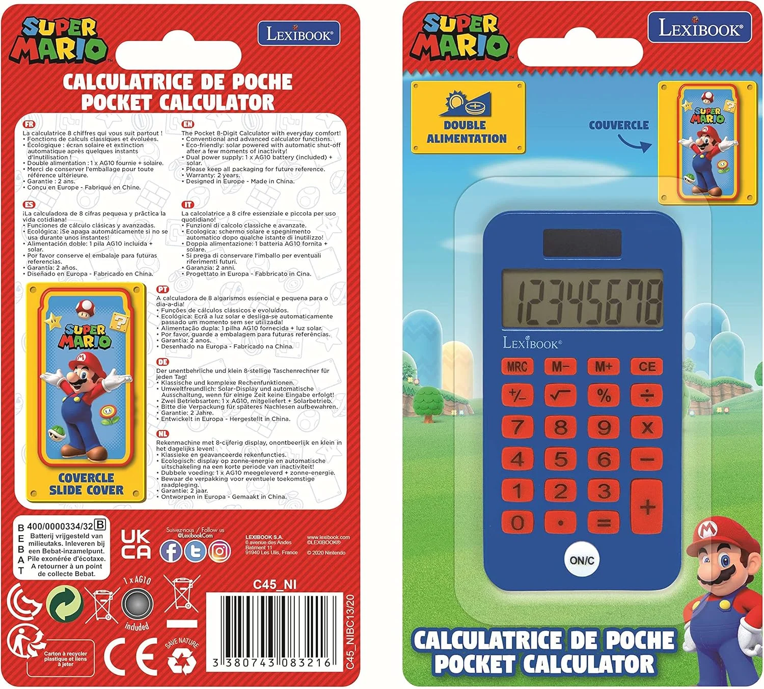 ماشین حساب جیبی لکسی بوک Super Mario، عملکردهای ماشین حساب معمولی و پیشرفته، پوشش محافظ سخت، با باتری، قرمز/آبی، C45NI ماشین حساب جیبی لکسی بوک Super Mario، عملکردهای ماشین حساب معمولی و پیشرفته، پوشش محافظ سخت، با باتری، قرمز/آبی، C45NI