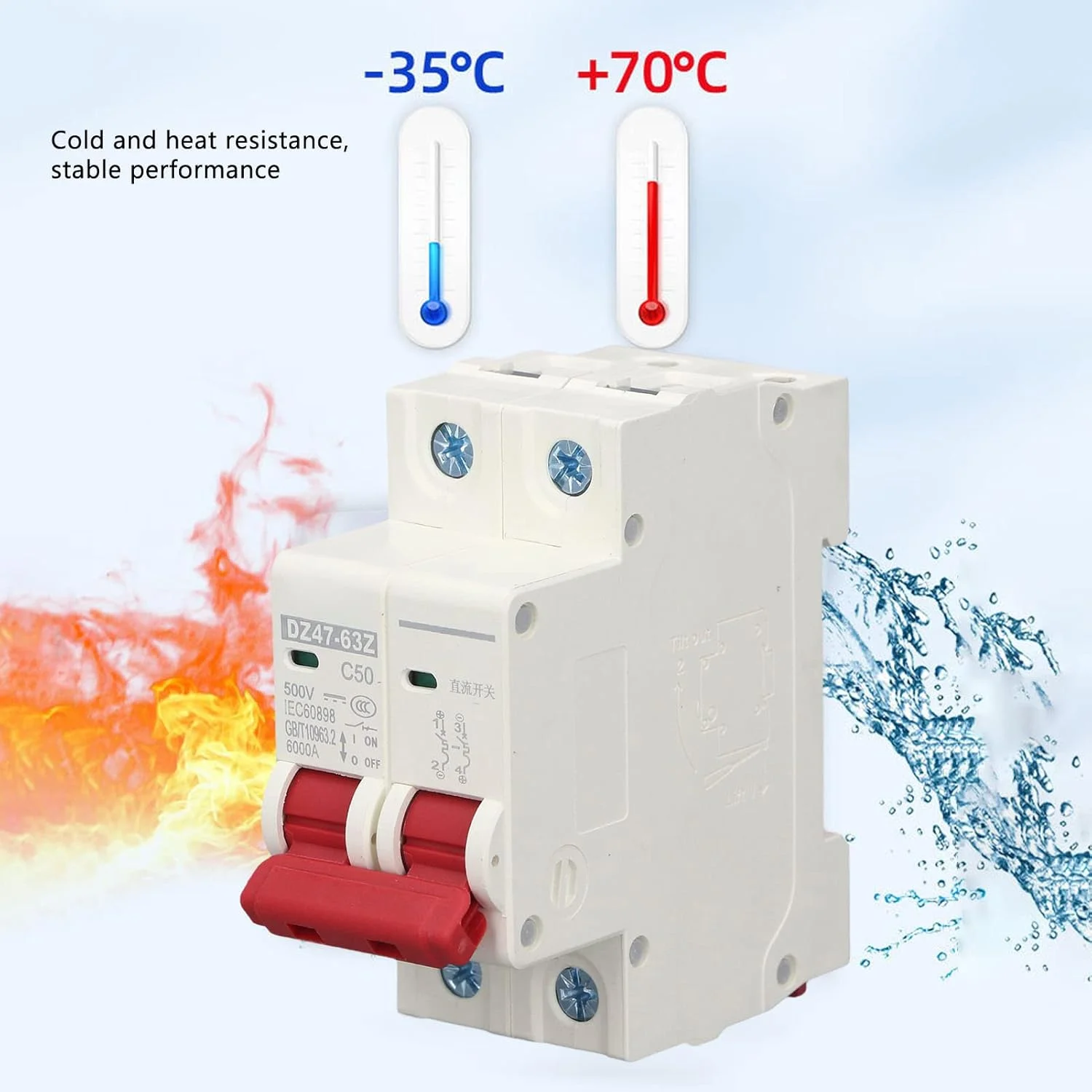 قطع کننده مدار DC، DZ47 63Z C50 ظرفیت شکست 6000A مینیاتوری نصب ریل راهنما 2P Pa66 برای سیستم فتوولتائیک خورشیدی قطع کننده مدار DC، DZ47 63Z C50 ظرفیت شکست 6000A مینیاتوری نصب ریل راهنما 2P Pa66 برای سیستم فتوولتائیک خورشیدی