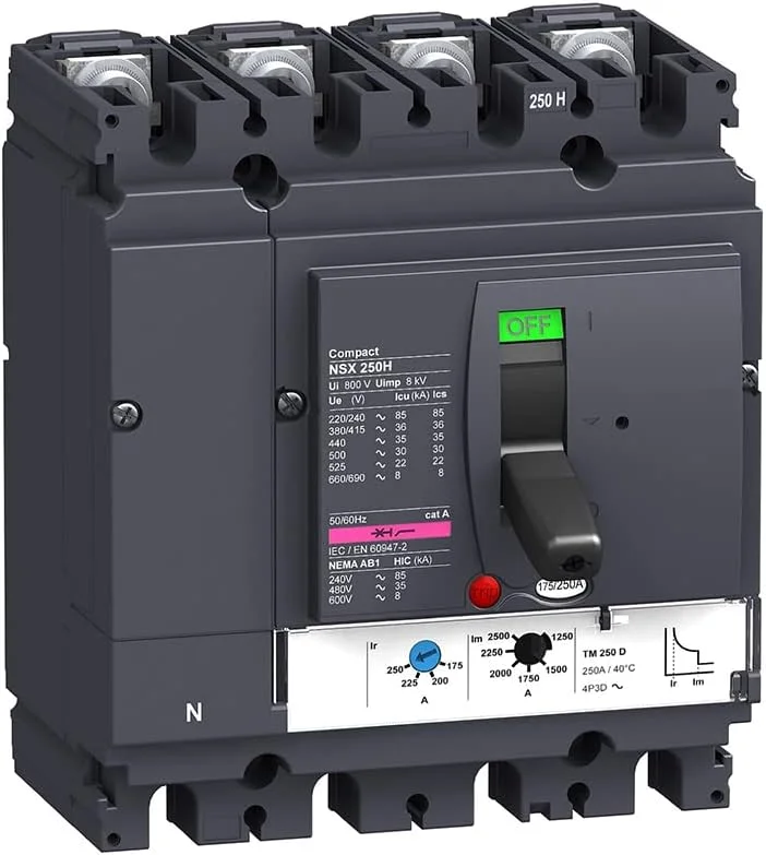 LV431693 MCCB NSX250H TMD 125A 4p4d 70kA کلید مدار شکن قالب‌گیری شده (4-125 آمپر)