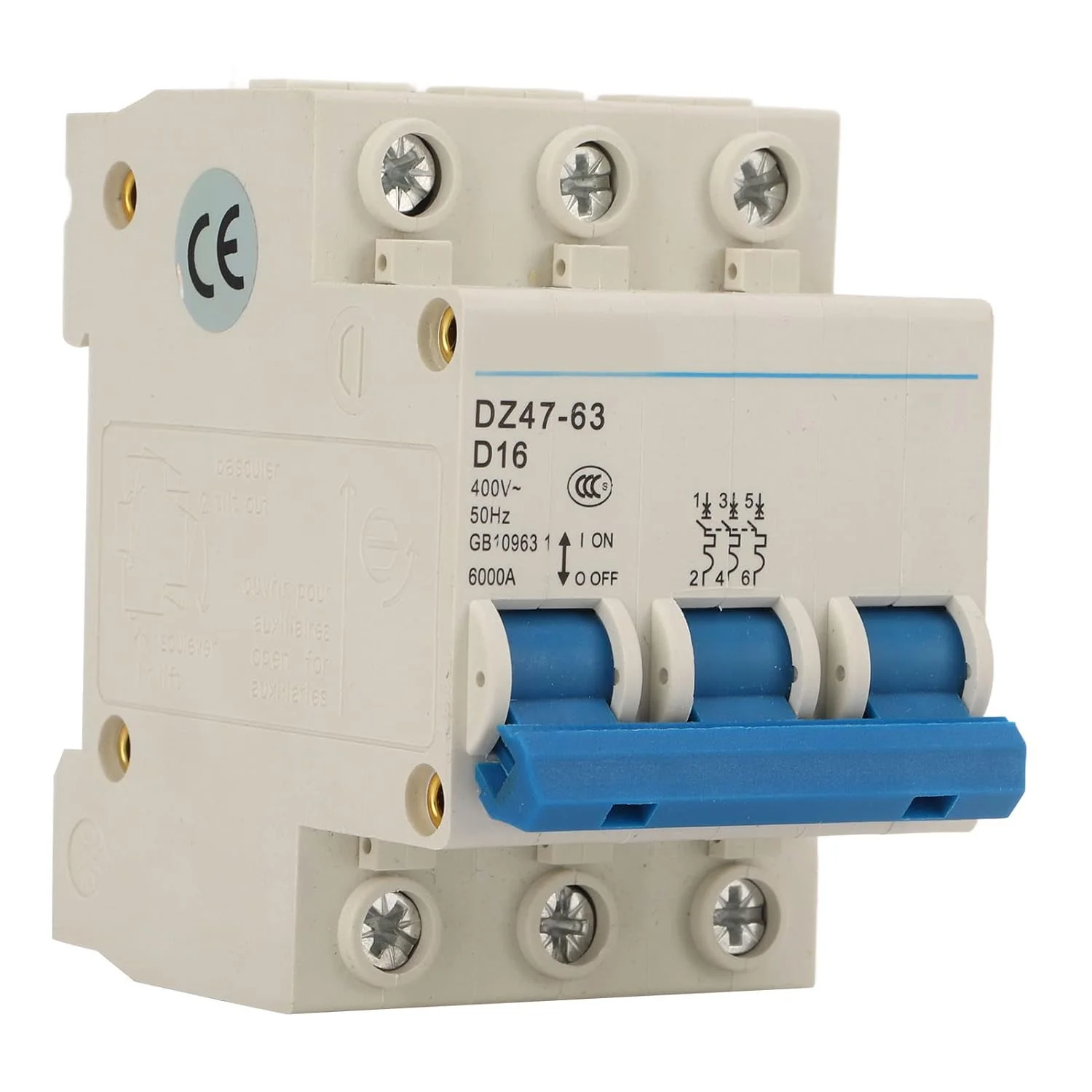 مینیاتوری مدار شکن عمومی ظرفیت قطع مدار 6000A نصب آسان Pa66 (DZ47-63 D16)