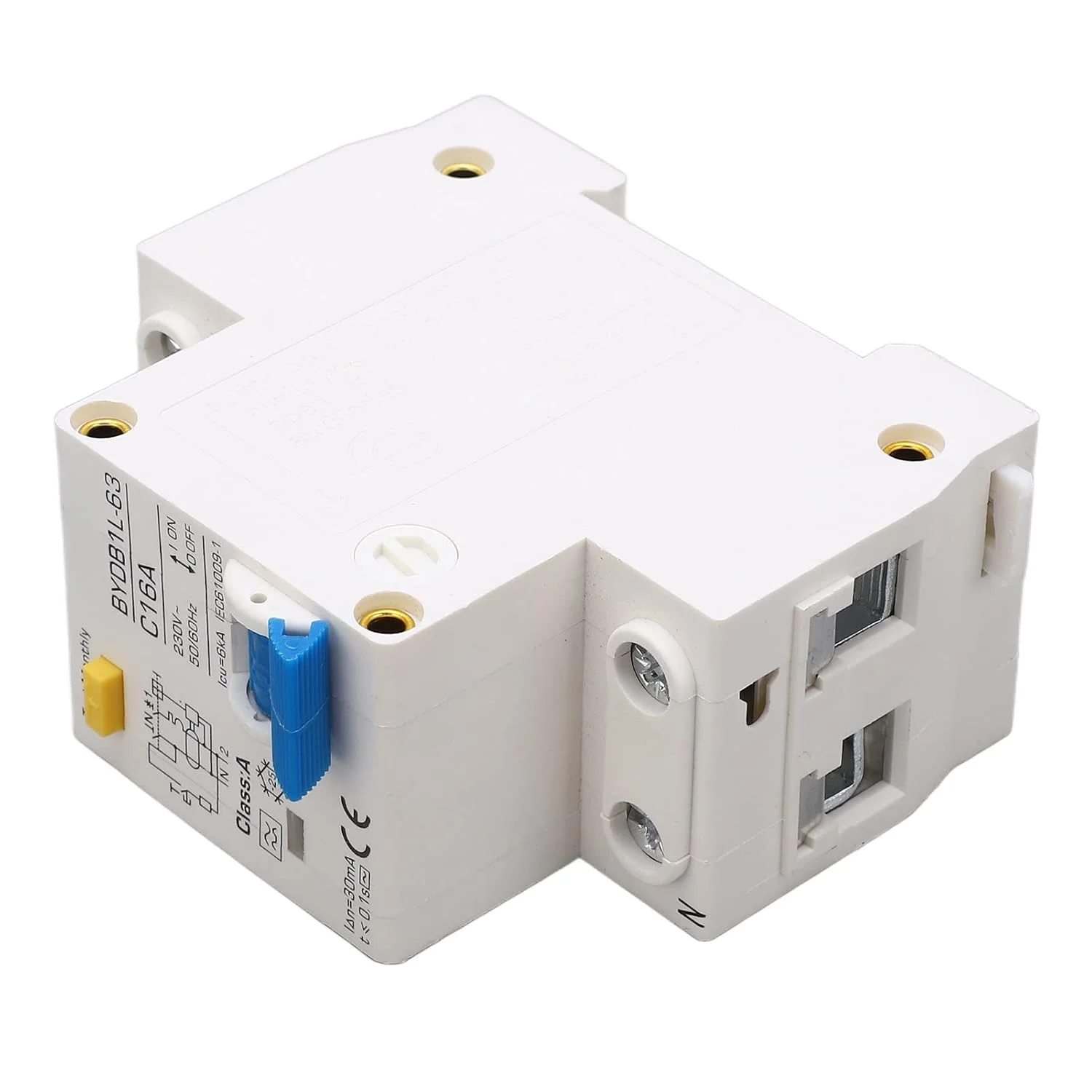 کلید مینیاتوری محافظ جان تیپ A مدل Jectse BYDB1L-63 16A 230V 16A 30mA، کلید قطع کننده نصب شده روی ریل DIN