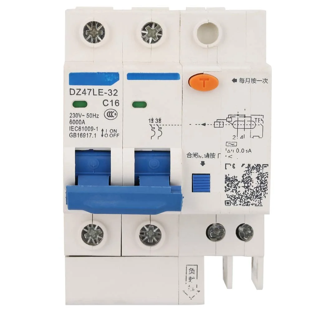 کلید مینیاتوری محافظ جان YDuupxe مدل DZ47LE-32 2P+2 C16 230V/16A برای حفاظت از نشتی جریان و مدار در منزل