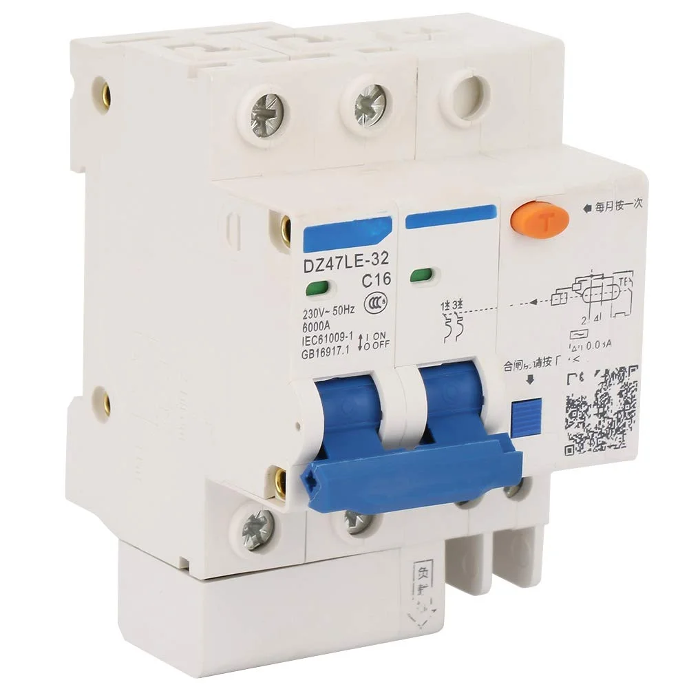 کلید مینیاتوری محافظ جان YDuupxe مدل DZ47LE-32 2P+2 C16 230V/16A برای حفاظت از نشتی جریان و مدار در منزل