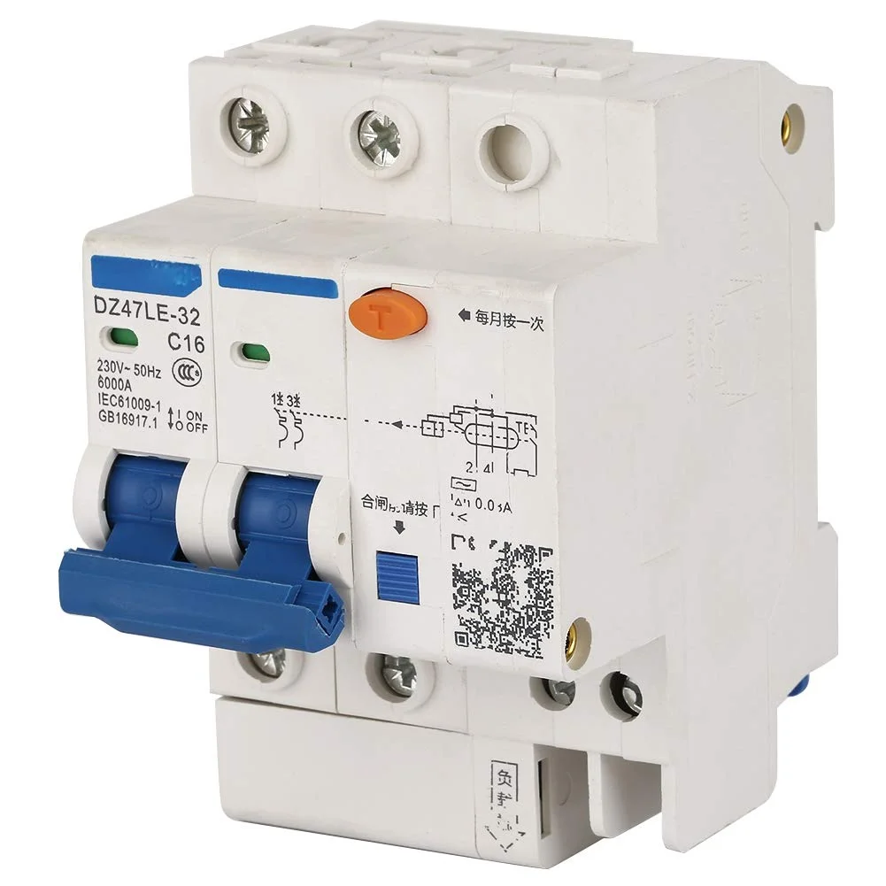 کلید مینیاتوری محافظ جان YDuupxe مدل DZ47LE-32 2P+2 C16 230V/16A برای حفاظت از نشتی جریان و مدار در منزل