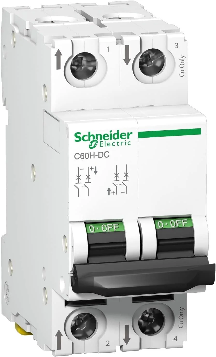 کلید مینیاتوری اشنایدر A9N61520 مدل C60H-DC 2P 0.5A، سفید