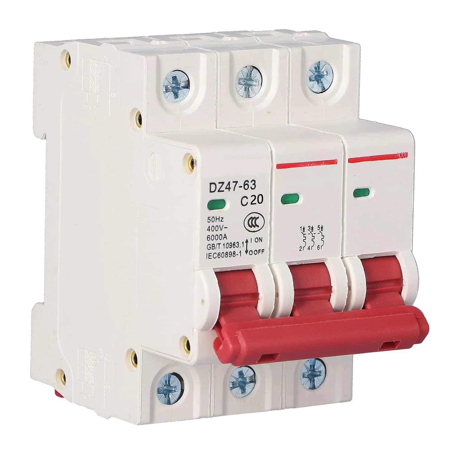 کلید مینیاتوری تیهبیان، نصب روی ریل DIN، پوشش PC، کلید خانگی AC 400V 3P DZ47-63 با محافظت های چندگانه مدار (20 آمپر)