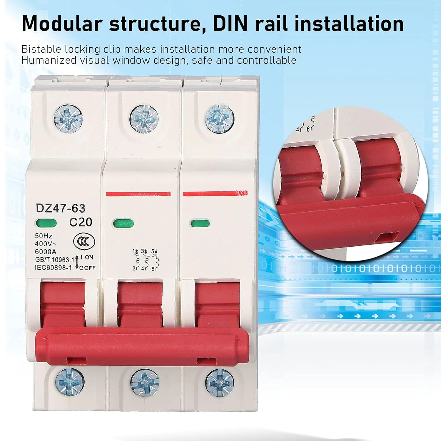 کلید مینیاتوری تیهبیان، نصب روی ریل DIN، پوشش PC، کلید خانگی AC 400V 3P DZ47-63 با محافظت های چندگانه مدار (20 آمپر) کلید مینیاتوری تیهبیان، نصب روی ریل DIN، پوشش PC، کلید خانگی AC 400V 3P DZ47-63 با محافظت های چندگانه مدار (20 آمپر)