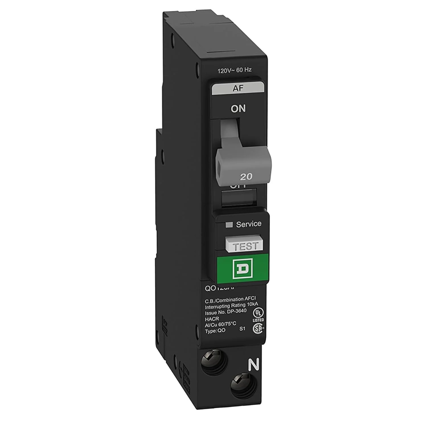 قطع کننده مدار مینیاتوری 20 آمپر Qwik Open Square D by Schneider Electric، تک پل، 120/240 ولت AC، ظرفیت شکست 10kA، نصب پلاگین، CAFI/CAFCI، استفاده تجاری و مسکونی، بسته 5 عددی (QO120PAFC)