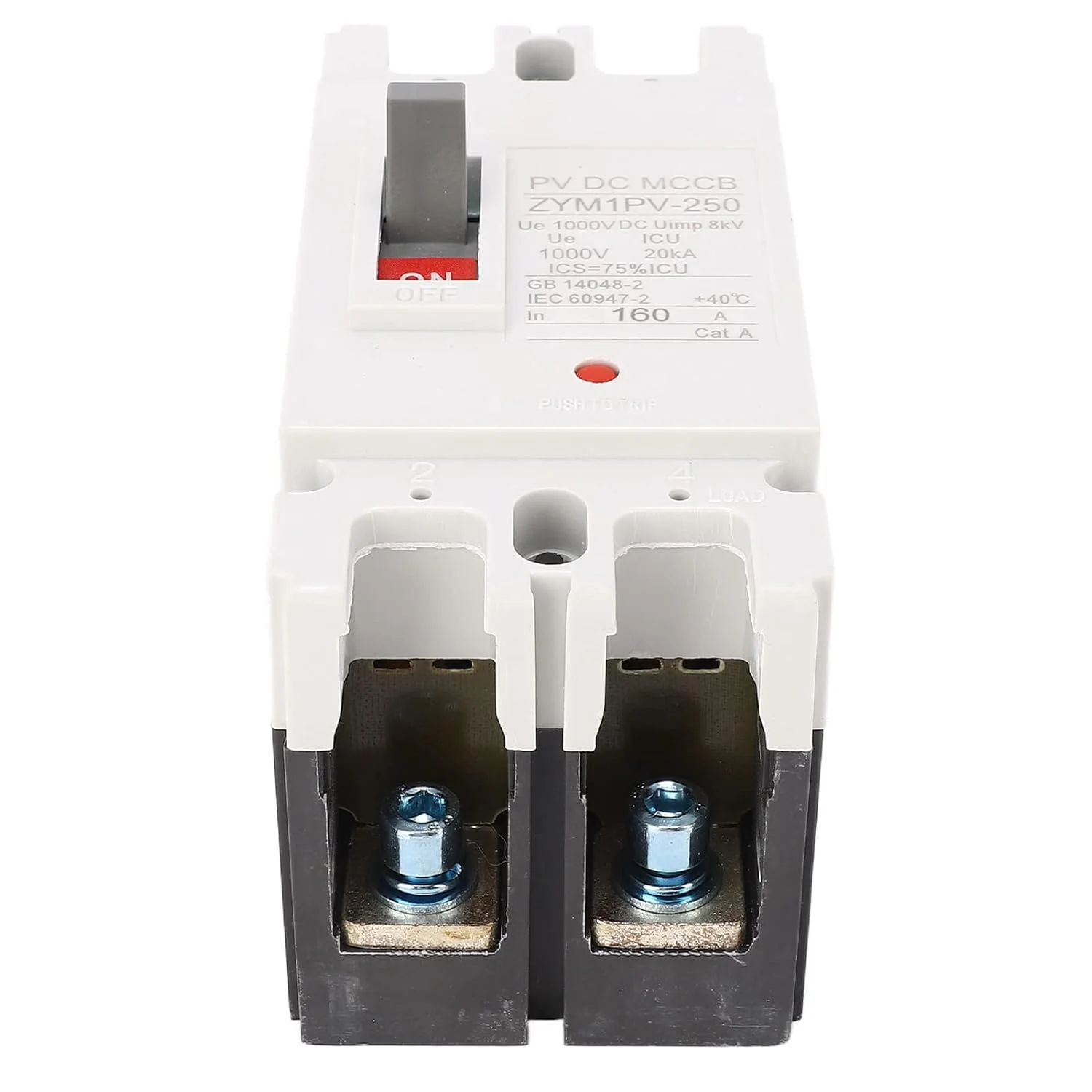 قطع کننده مدار DC 2P 160A 20KA با قابلیت قطع بالا، ساخته شده از پلاستیک و آلیاژ نقره، محافظت در برابر اتصال کوتاه قطع کننده مدار DC 2P 160A 20KA با قابلیت قطع بالا، ساخته شده از پلاستیک و آلیاژ نقره، محافظت در برابر اتصال کوتاه