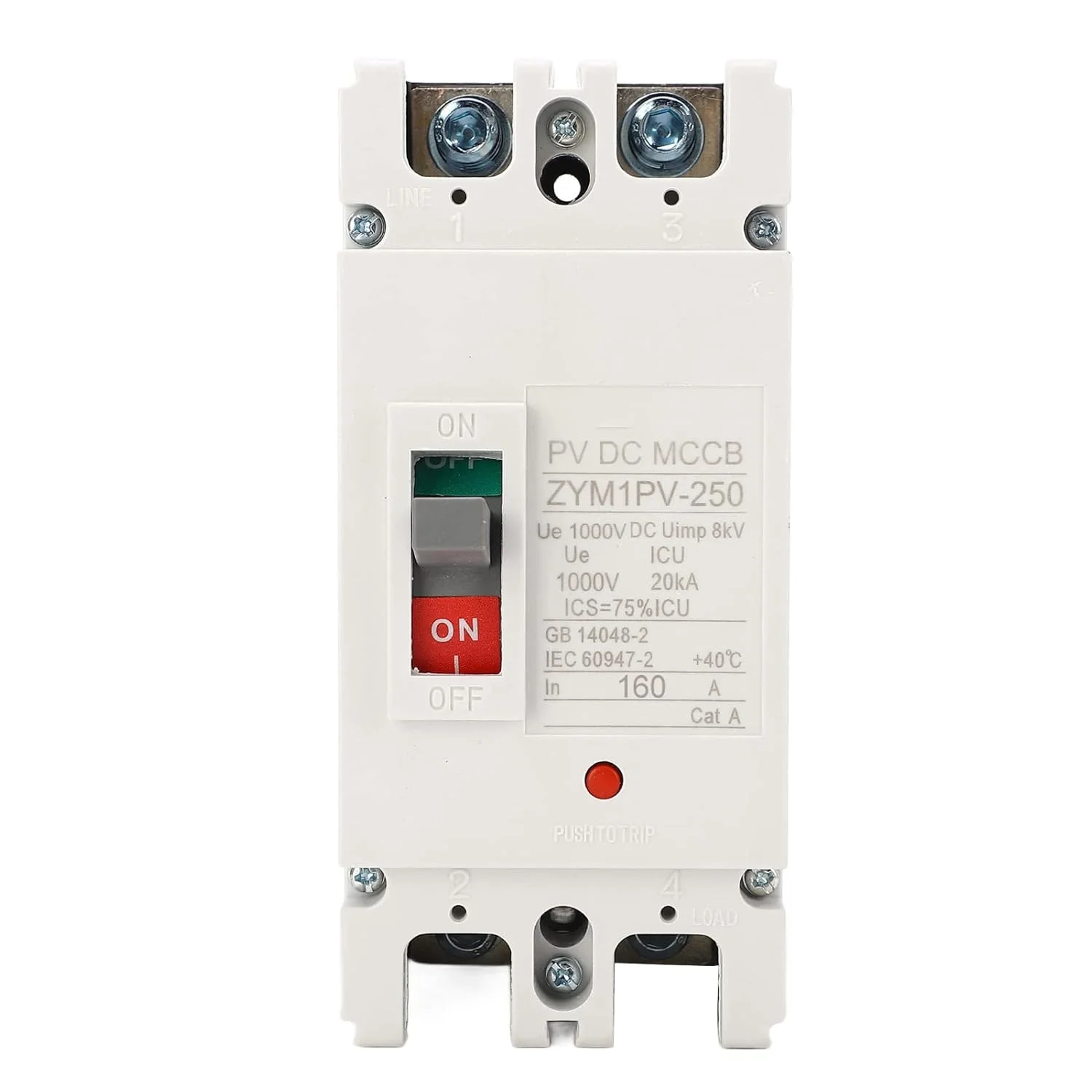 قطع کننده مدار DC 2P 160A 20KA با قابلیت قطع بالا، ساخته شده از پلاستیک و آلیاژ نقره، محافظت در برابر اتصال کوتاه قطع کننده مدار DC 2P 160A 20KA با قابلیت قطع بالا، ساخته شده از پلاستیک و آلیاژ نقره، محافظت در برابر اتصال کوتاه