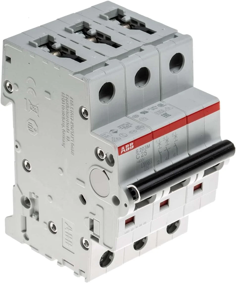 کلید مینیاتوری سه پل 25 آمپر ABB مدل S203M-C25 2CDS273001R0254 با قدرت قطع 10KA