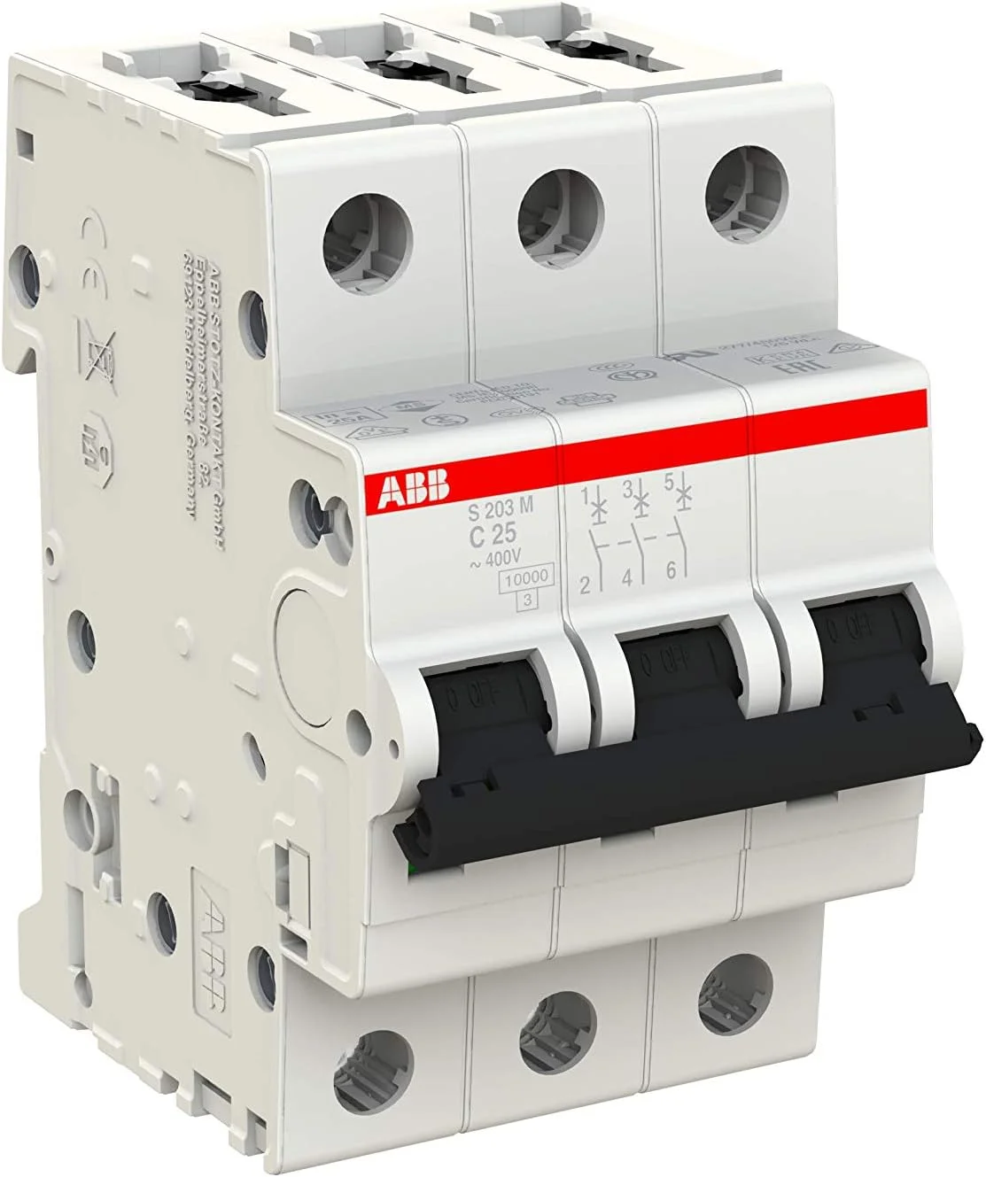 کلید مینیاتوری سه پل 25 آمپر ABB مدل S203M-C25 2CDS273001R0254 با قدرت قطع 10KA