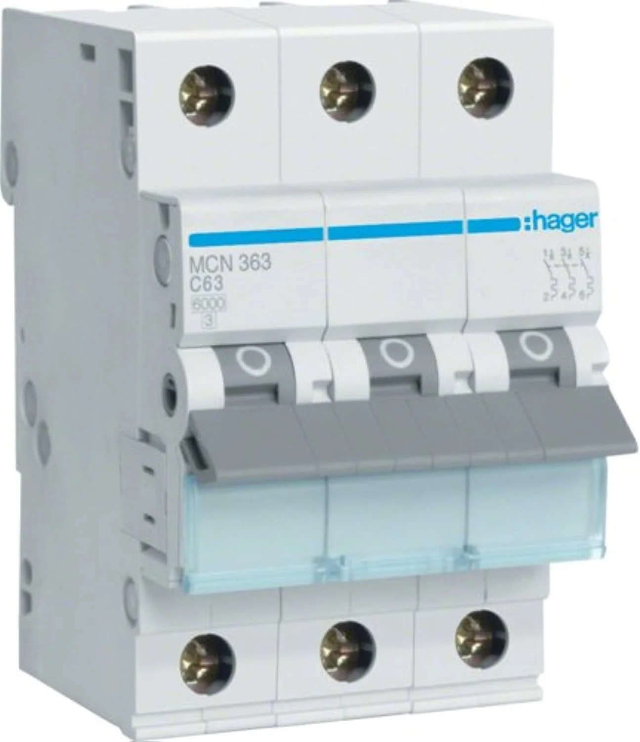 قطع کننده مدار هاگر MCN363 نوع C سه پل 3 ماژول (S) - قطع کننده های مدار (25-60 درجه سانتیگراد، -25-80 درجه سانتیگراد)