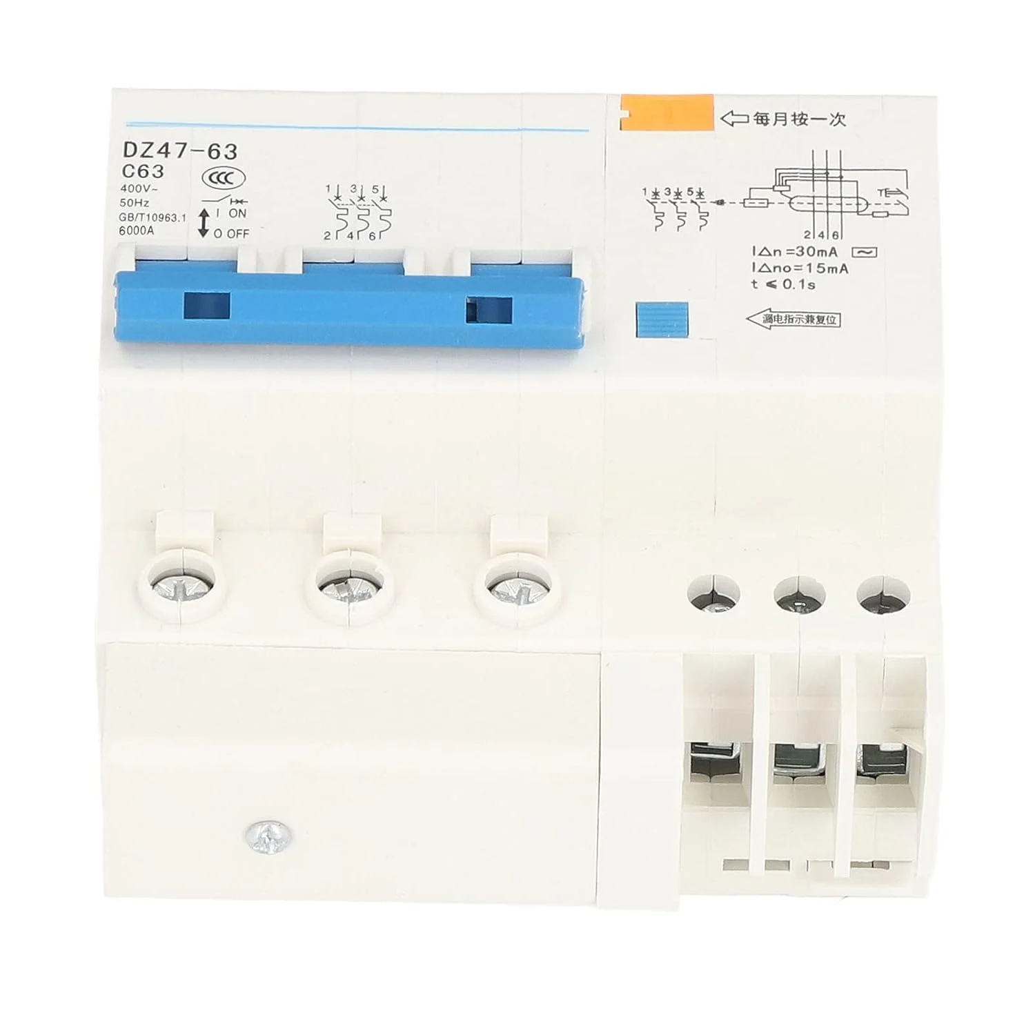 کلید مینیاتوری ShoFbi، کلید محافظت از خطای زمین AC 400V 63A مقاوم در برابر ضربه عملکرد ایمن برای تجهیزات شبکه محافظ نشتی زمین