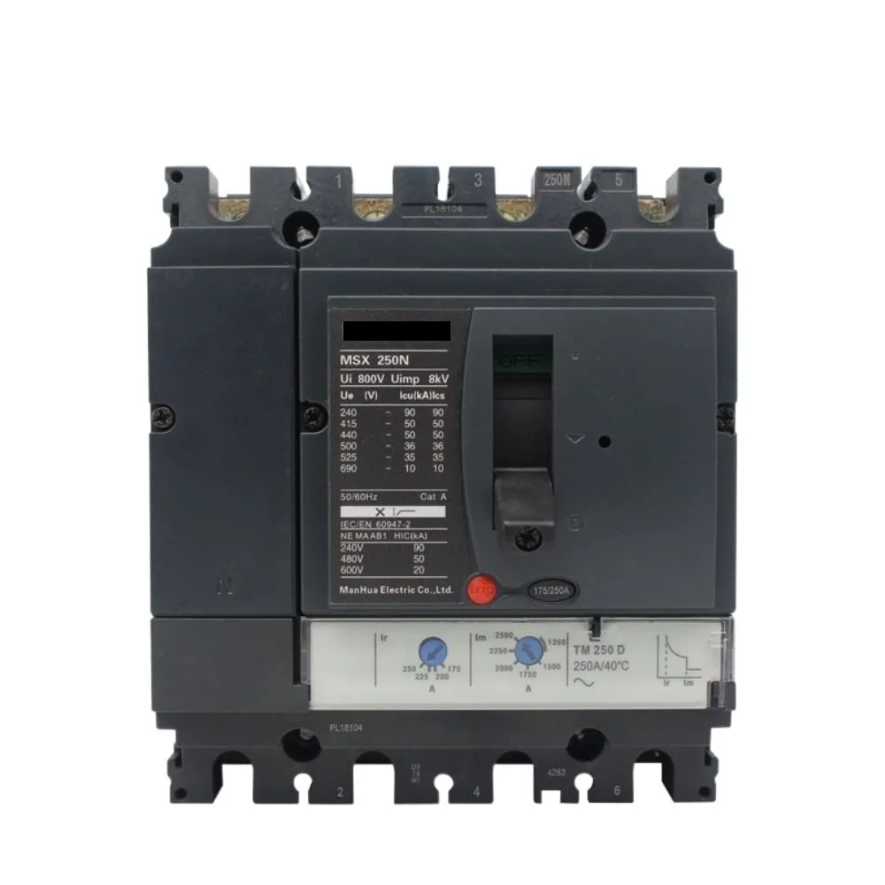 کلید مدار شکن ShoFbi MCCB 4P با ظرفیت شکست قابل تنظیم 250 آمپر مدل MSX-250N، محافظ نشتی زمین