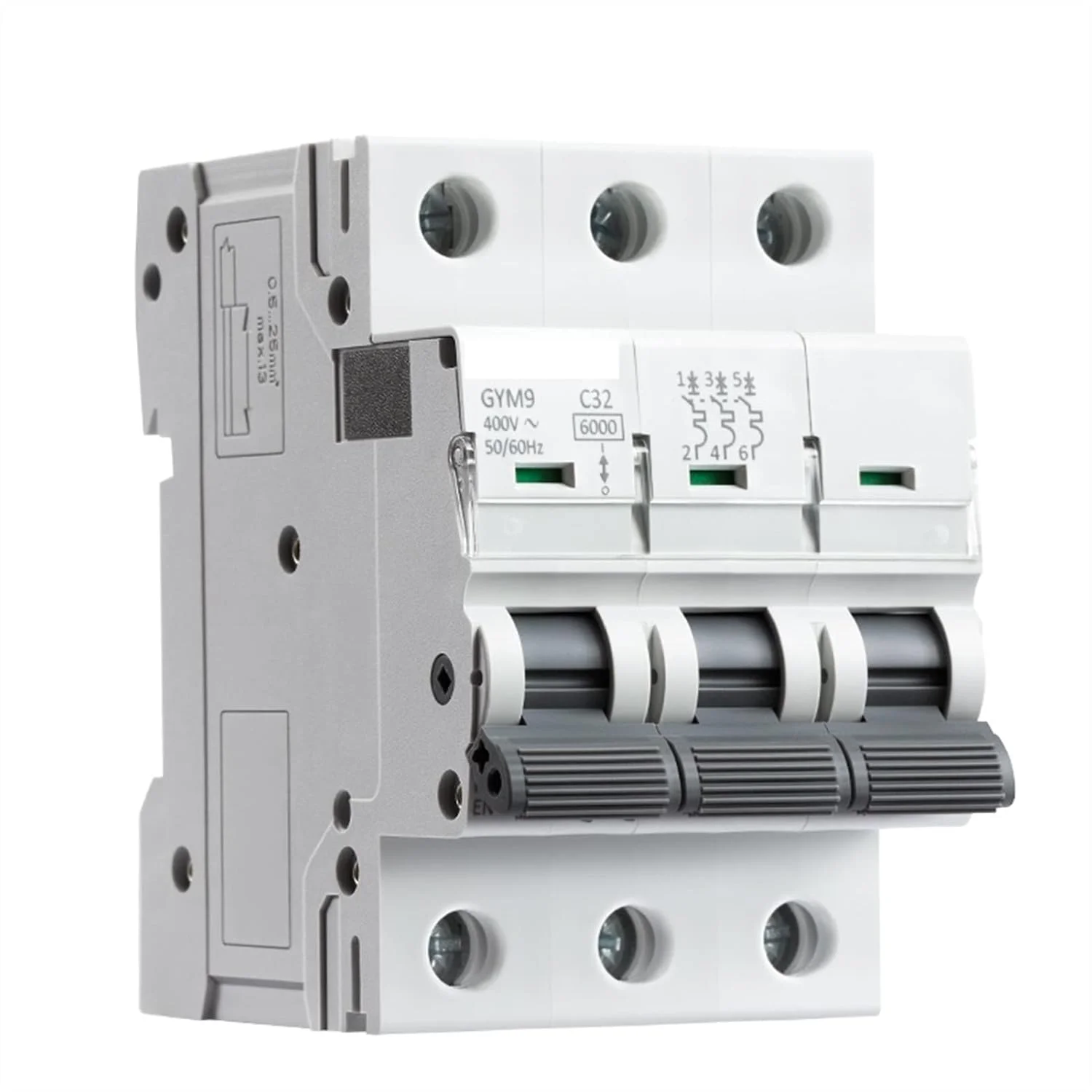 قطع کننده مدار 3 پل 6 کیلو آمپر MCB ریلی DIN قطع کننده مدار 6 آمپر تا 63 آمپر AC نوع محافظ نشتی زمین (رنگ: 10 آمپر، اندازه: 3 پل منحنی C)