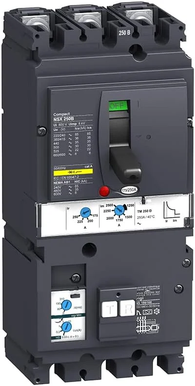 LV431903 MCCB Vigi MH NSX250B TMD 125A 3p3d 25kA قطع کننده مدار قالب دار (3-125 آمپر)