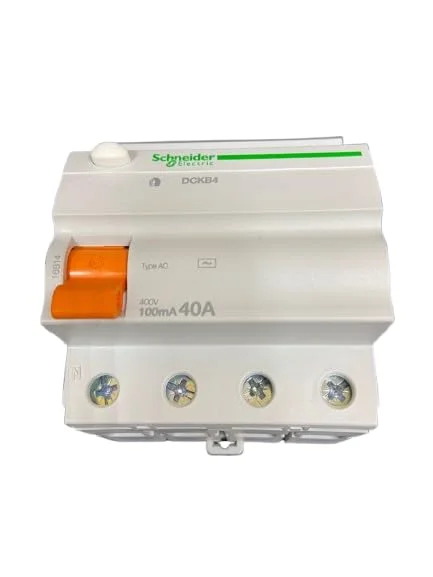 کلید محافظ جان 4 پل 40 آمپر | قطع کننده مدار جریان نشتی | 100 میلی آمپر نوع AC | 400 ولت | دستگاه حفاظت از نشت جریان برای ایمنی الکتریکی خانه، دفتر و صنعت