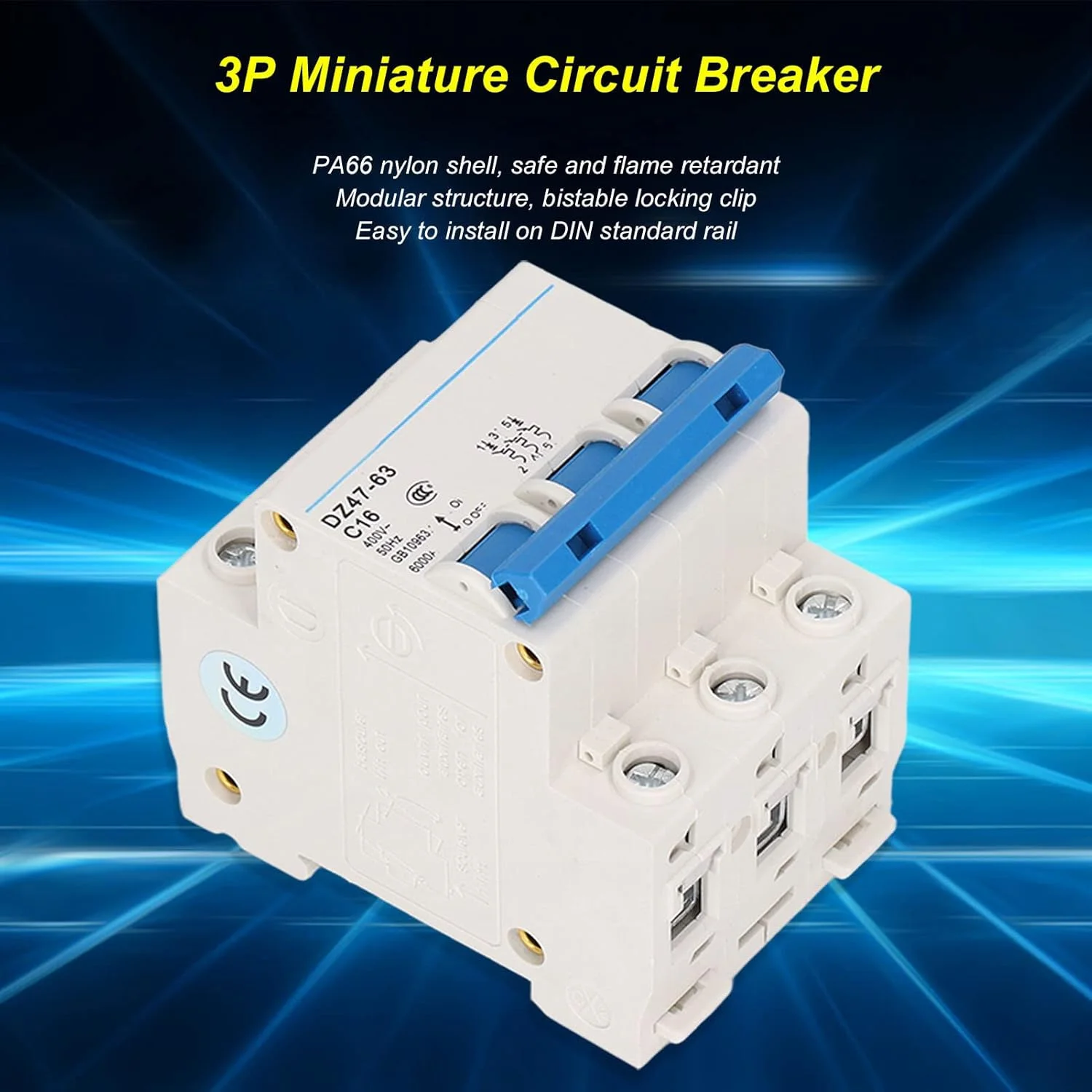 کلید مینیاتوری هیودو، کلید مینیاتوری 3 پل نصب شده روی ریل DIN، کلید ولتاژ پایین 400 ولت 16 آمپر DZ47-63 C16، برای سیستم شبکه پنل های خورشیدی اداری خانگی