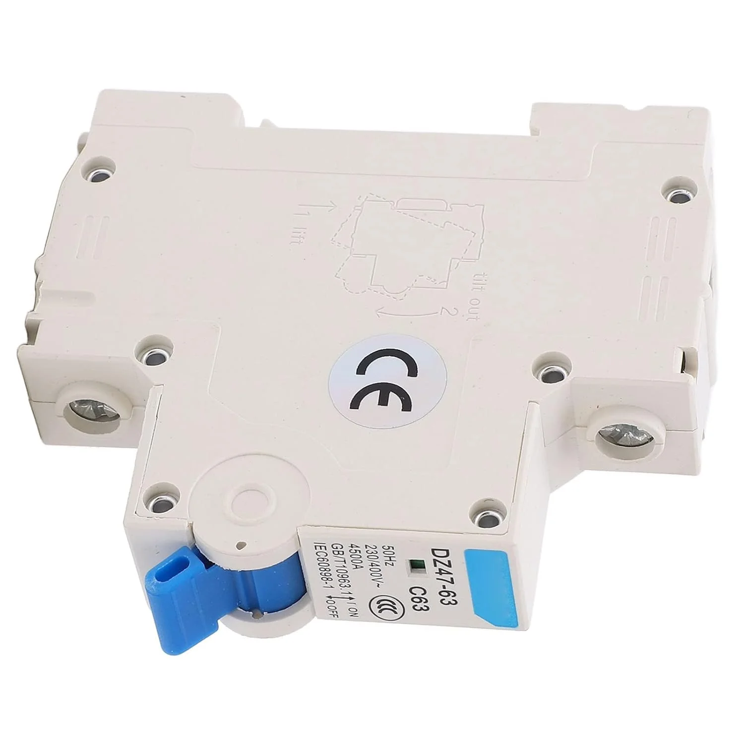 کلید مینیاتوری 1 پل جداکننده جریان با ظرفیت شکست 4500 آمپر AC 230V 400V 63A نصب روی ریل DIN کلید مینیاتوری 1 پل جداکننده جریان با ظرفیت شکست 4500 آمپر AC 230V 400V 63A نصب روی ریل DIN