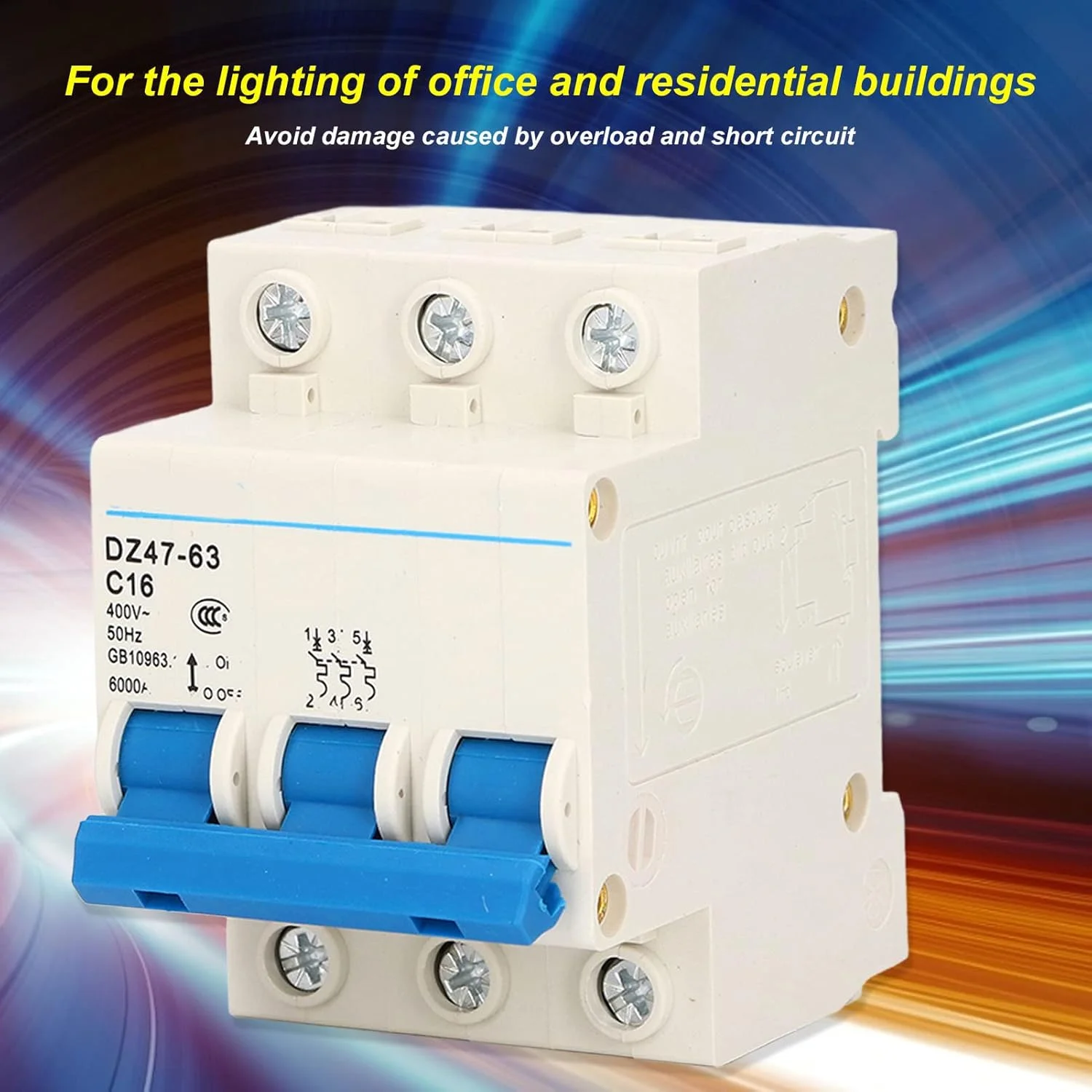 کلید مینیاتوری هیودو، کلید مینیاتوری 3 پل نصب شده روی ریل DIN، کلید ولتاژ پایین 400 ولت 16 آمپر DZ47-63 C16، برای سیستم شبکه پنل های خورشیدی اداری خانگی