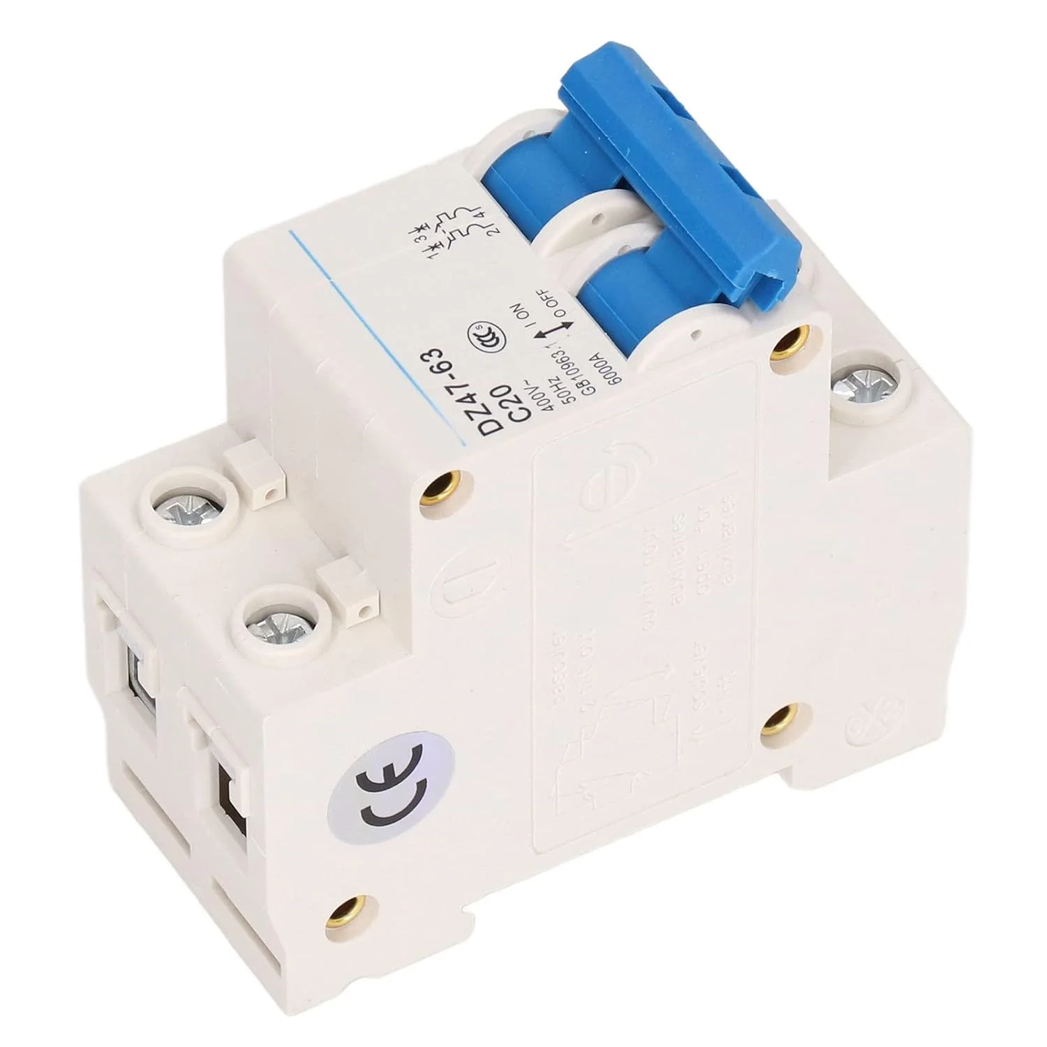 مینیاتوری قطع کننده مدار با کارایی بالا 2P جداکننده جریان نصب ریل DIN 400V 20A DZ47 63 C20 روشنایی اداری