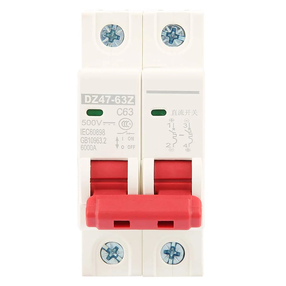 کلید مینیاتوری OVAQUIXI، 2 پل DC 500V 63A، کلید مینیاتوری MCB ایمنی DZ47-63Z-2P با حساسیت بالا، مواد اولیه ممتاز، عملکرد حفاظتی برای انرژی خورشیدی