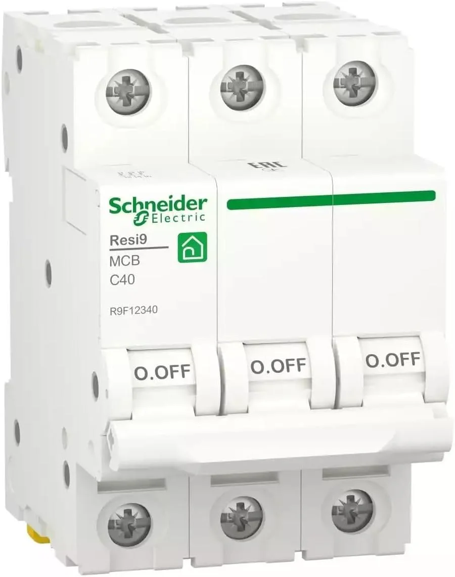 کلید مینیاتوری Schneider Electric Resi9، MCB، Resi9، 3 پل، 40 آمپر، منحنی C، 6000 آمپر (IEC/EN 60898-1)، R9F12340