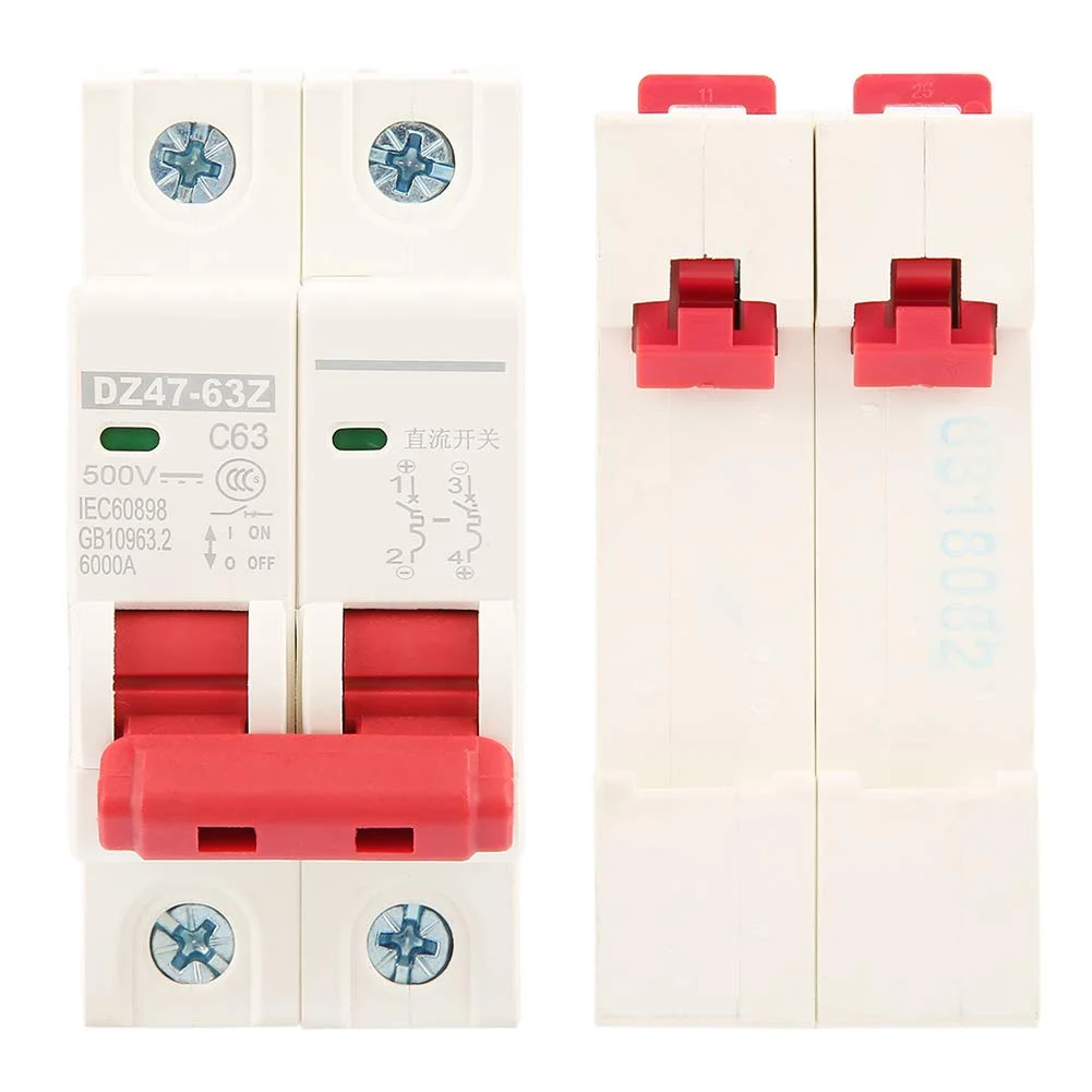 کلید مینیاتوری OVAQUIXI، 2 پل DC 500V 63A، کلید مینیاتوری MCB ایمنی DZ47-63Z-2P با حساسیت بالا، مواد اولیه ممتاز، عملکرد حفاظتی برای انرژی خورشیدی کلید مینیاتوری OVAQUIXI، 2 پل DC 500V 63A، کلید مینیاتوری MCB ایمنی DZ47-63Z-2P با حساسیت بالا، مواد اولیه ممتاز، عملکرد حفاظتی برای انرژی خورشیدی