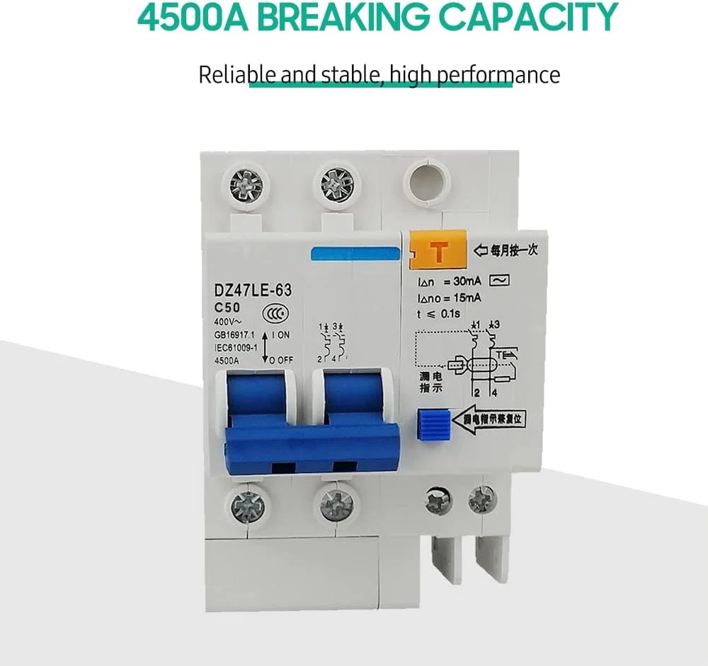 مینیاتوری کلید مدار باقیمانده t 2 پل 30mA 400V محافظ نشتی الکتریکی خانگی نصب ریل DIN مدل DZ47LE-63 مینیاتوری کلید مدار باقیمانده t 2 پل 30mA 400V محافظ نشتی الکتریکی خانگی نصب ریل DIN مدل DZ47LE-63
