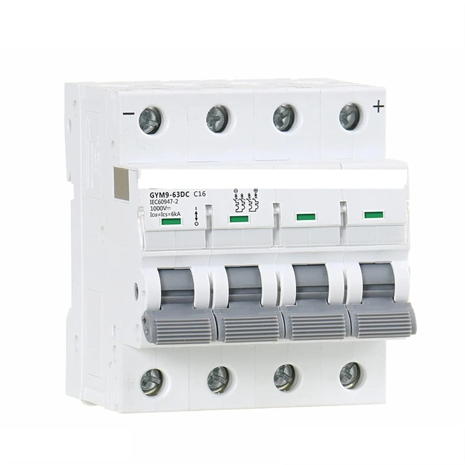 کلید مینیاتوری MCB DC1000V، کلید مینیاتوری DC 6A 10A 16A 20A 25A 32A 40A 50A 63A 4 پل محافظ نشتی زمین (سایز: 16A)