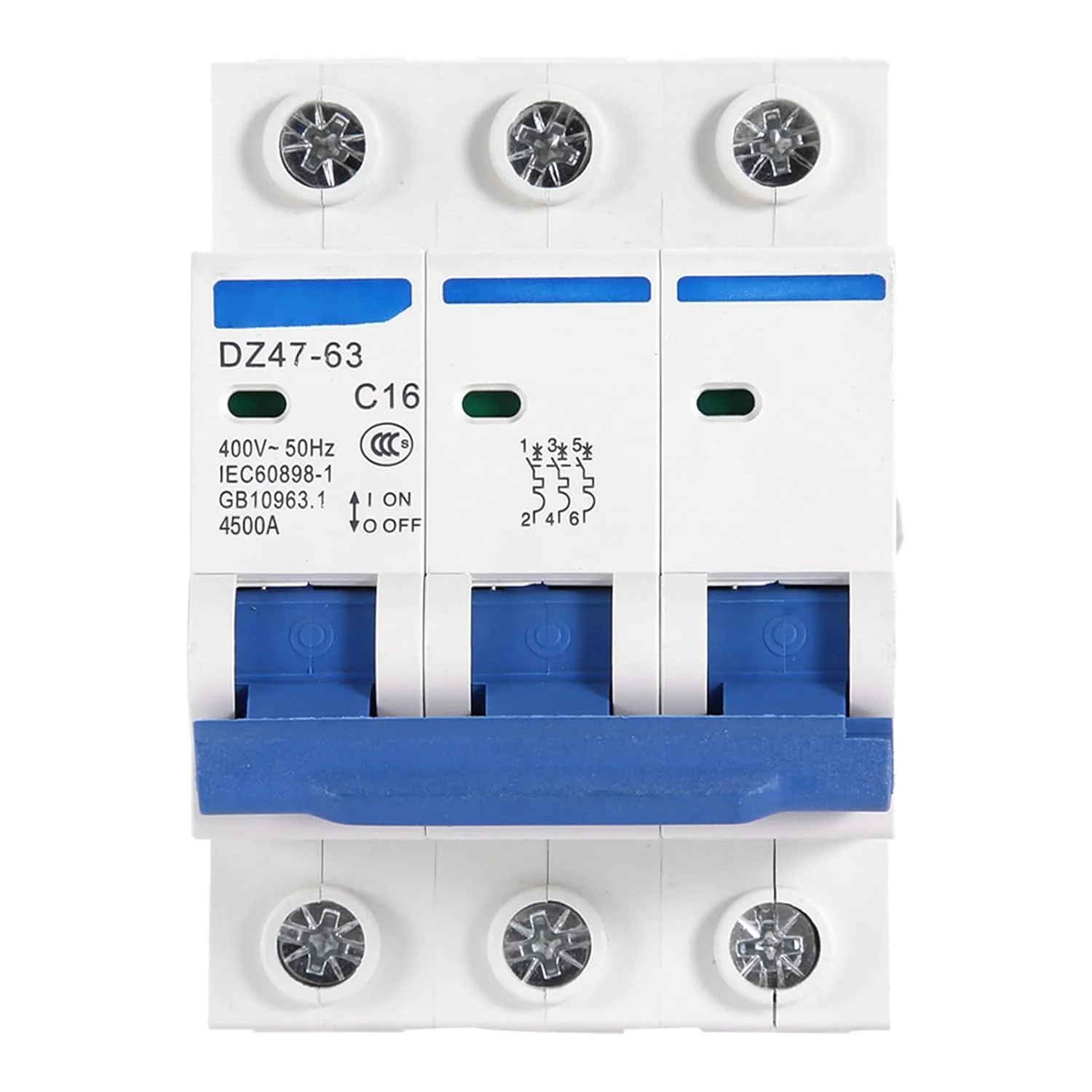 کلید مینیاتوری MCB سه پل AC 400V 6/10/16/20A قطع کننده ایمنی DZ47-63 برای سیستم های DC (16A) کلید مینیاتوری MCB سه پل AC 400V 6/10/16/20A قطع کننده ایمنی DZ47-63 برای سیستم های DC (16A)