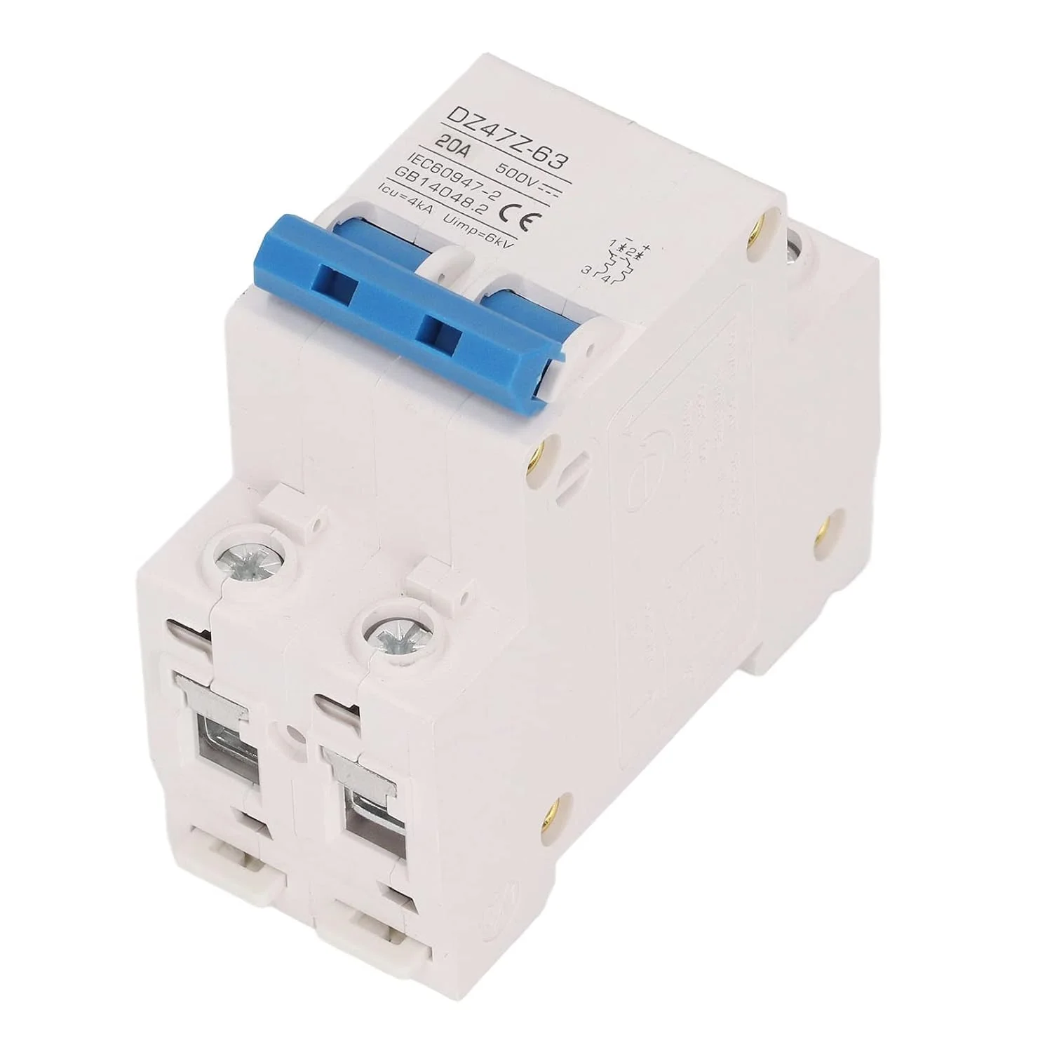 مینی کلید مدار DC دو پل 4kA Icu 6kV Uimp با قطع سریع سیستم PV خورشیدی، کلید مدار کوچک DC500V (20A)