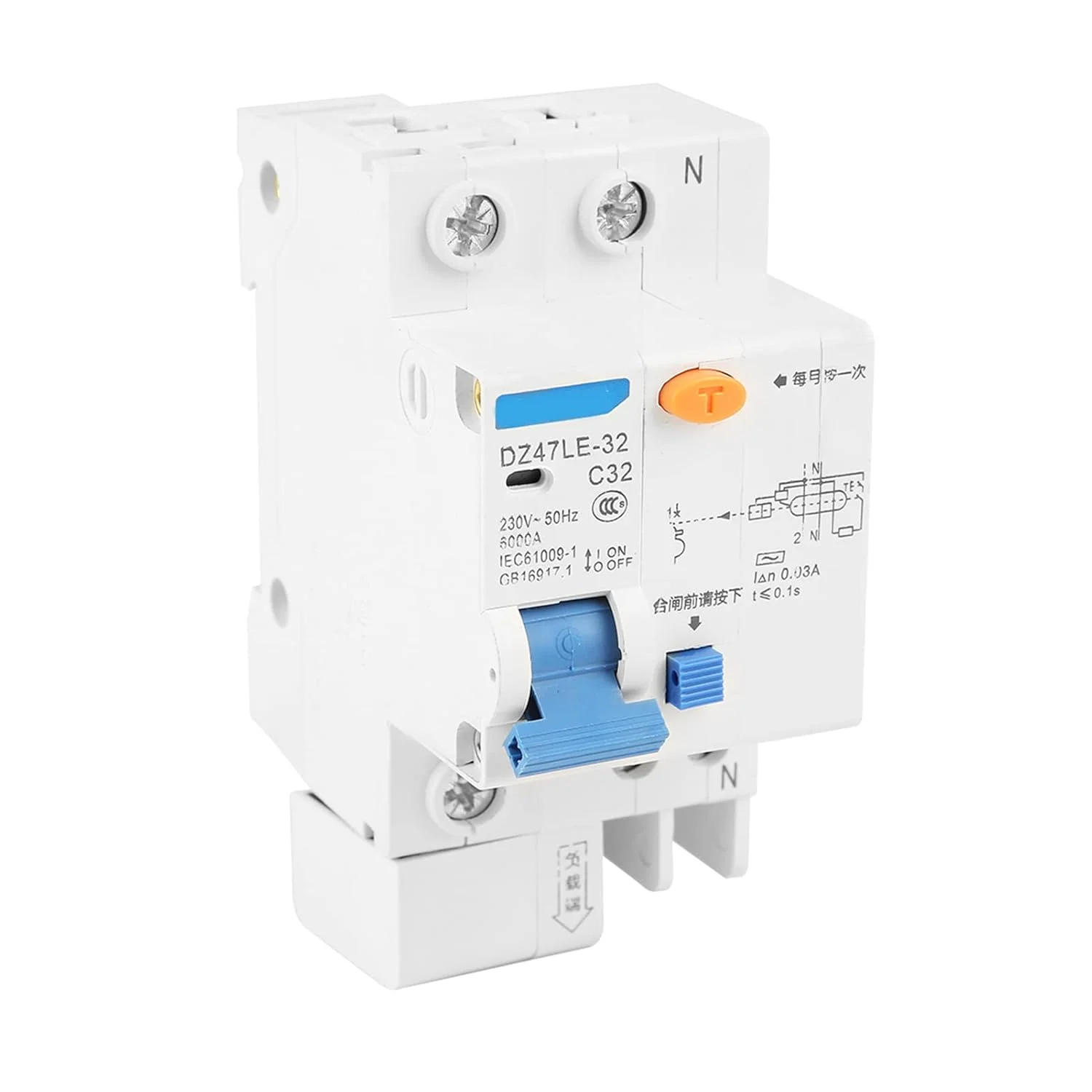 کلید مینیاتوری، DZ47LE-32 1P+N C32 RCCB کلید مدار جریان 30mA 230V، #099