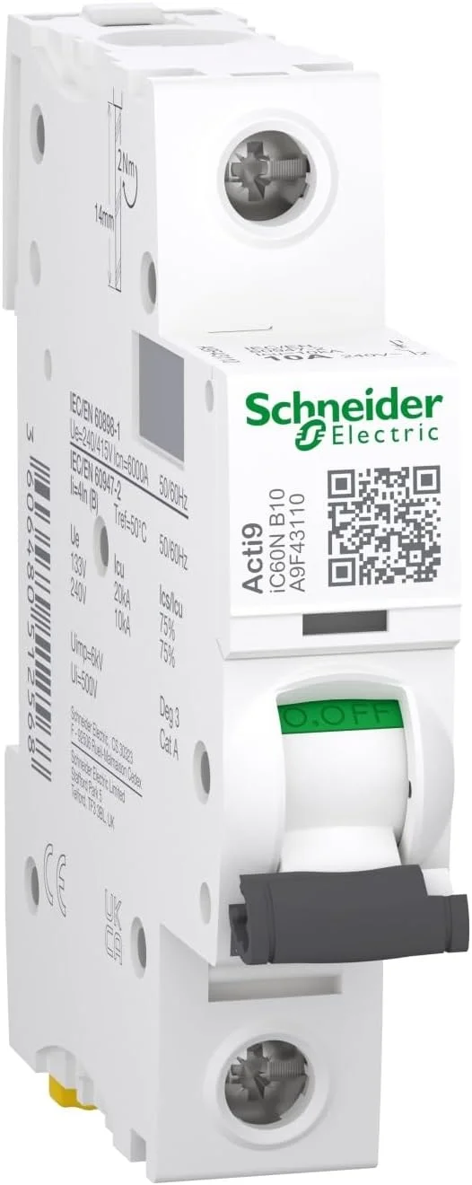 کلید مینیاتوری تک پل 10 آمپر Schneider Electric Acti9 iC60N مدل A9F43110