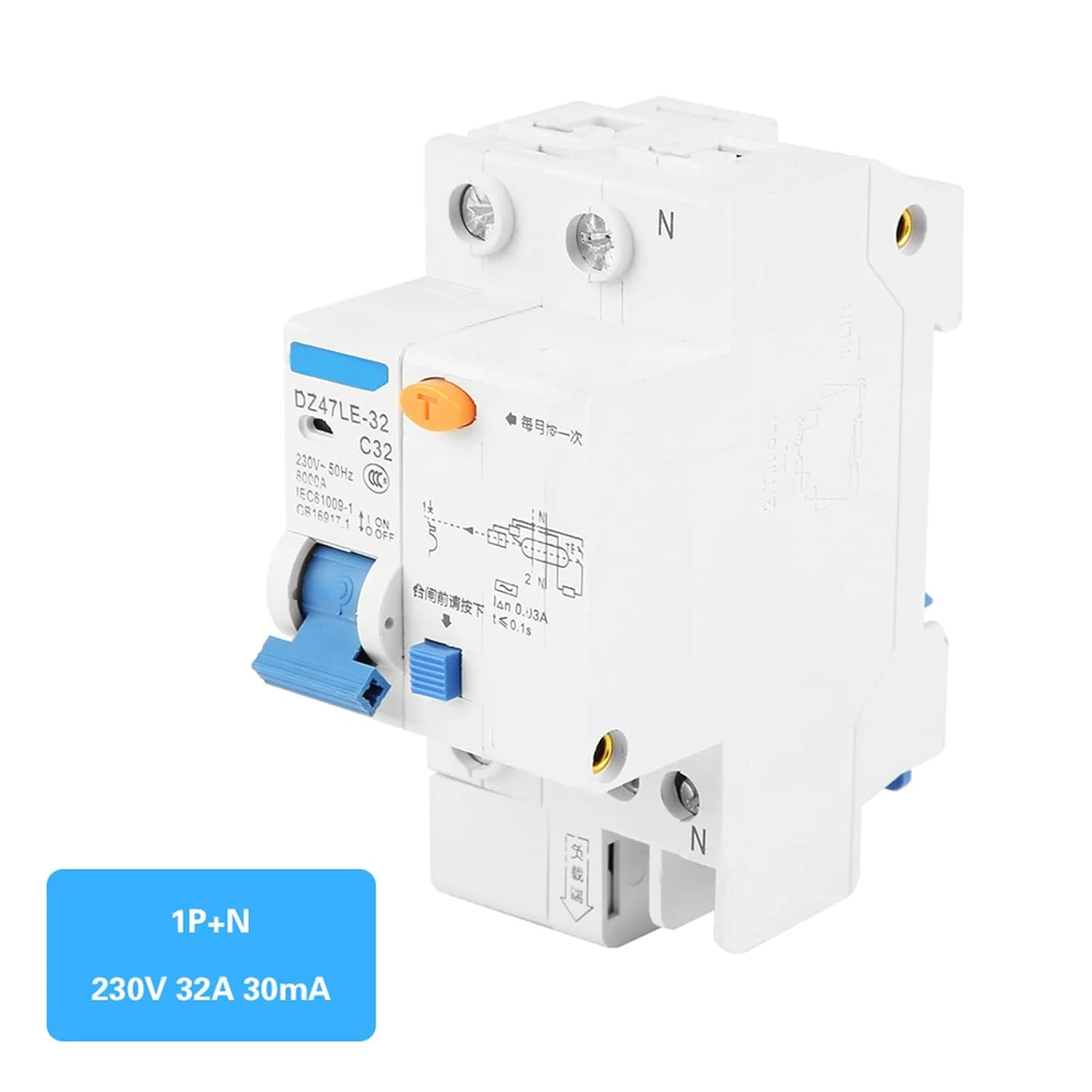 کلید مینیاتوری، DZ47LE-32 1P+N C32 RCCB کلید مدار جریان 30mA 230V، #099 کلید مینیاتوری، DZ47LE-32 1P+N C32 RCCB کلید مدار جریان 30mA 230V، #099