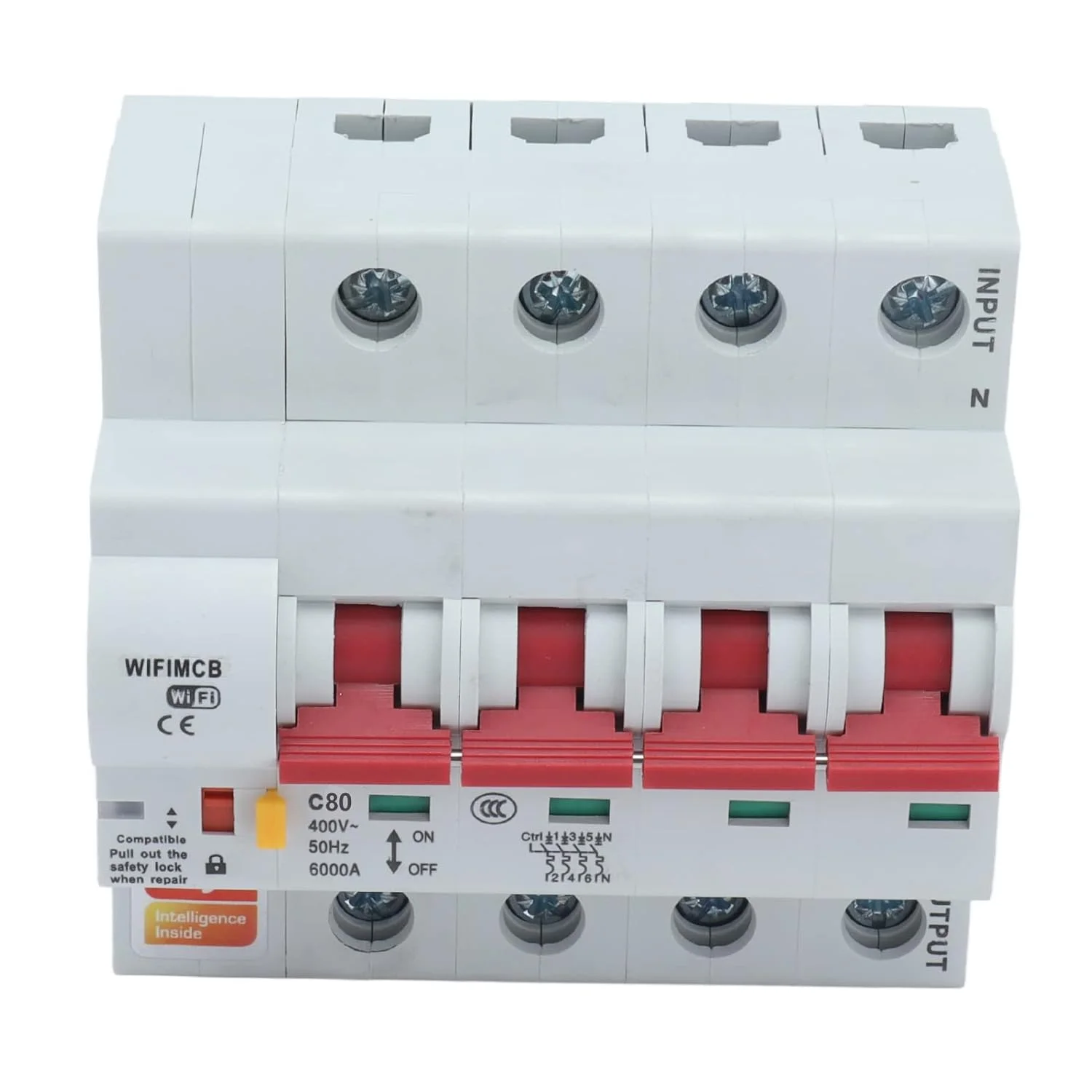 کلید مدار شکن هوشمند وای فای 4 پل سوئیچ از راه دور AC 400V قفل ایمنی تجهیزات برج خانگی مشکی (80 آمپر)