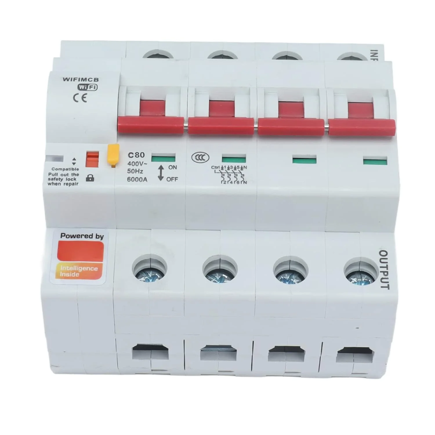 کلید مدار شکن هوشمند وای فای 4 پل سوئیچ از راه دور AC 400V قفل ایمنی تجهیزات برج خانگی مشکی (80 آمپر)