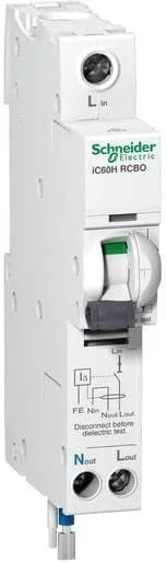 کلید محافظ جان اشنایدر الکتریک Acti9, iC60H - 1P + N - منحنی C - 6 آمپر - 10 میلی آمپر - 240 ولت، A9D10806