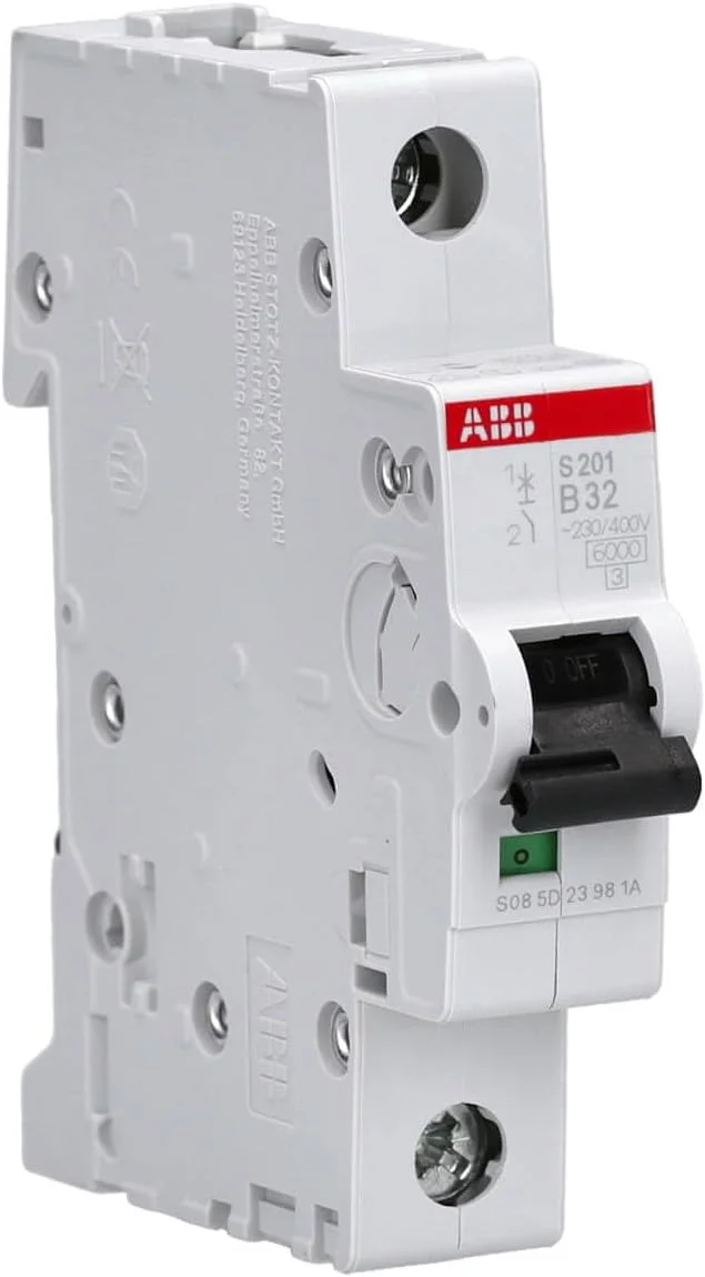 فیوز مینیاتوری ABB S201-B32، 1 پل، تیپ B، قدرت قطع 6/10 کیلو آمپر، جریان 32 آمپر (2CDS251001R0325)