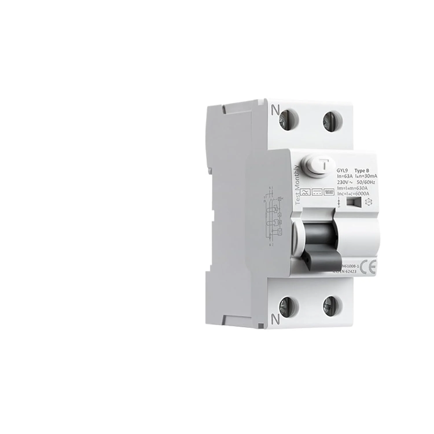 قطع کننده مدار ZIPCOM نوع B، قطع کننده جریان نشتی زمین، ریلی Din، RCCB RCD 4P 40A 63A 30mA 300mA نوع B RCD 6KA (اندازه: 2P، رنگ: 40A 100mA)