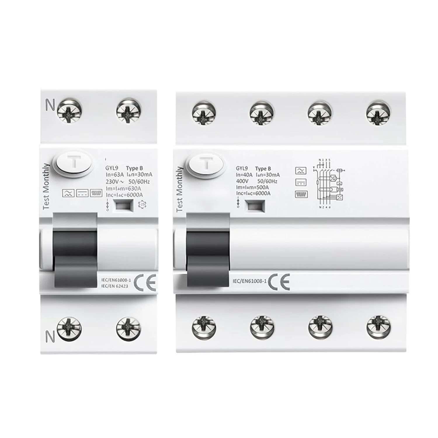 قطع کننده مدار ZIPCOM نوع B، قطع کننده جریان نشتی زمین، ریلی Din، RCCB RCD 4P 40A 63A 30mA 300mA نوع B RCD 6KA (اندازه: 2P، رنگ: 40A 100mA)