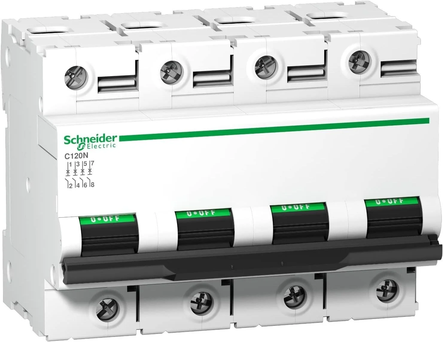 کلید مینیاتوری اشنایدر الکتریک C120N - 4 پل - 125 آمپر - منحنی C، A9N18376