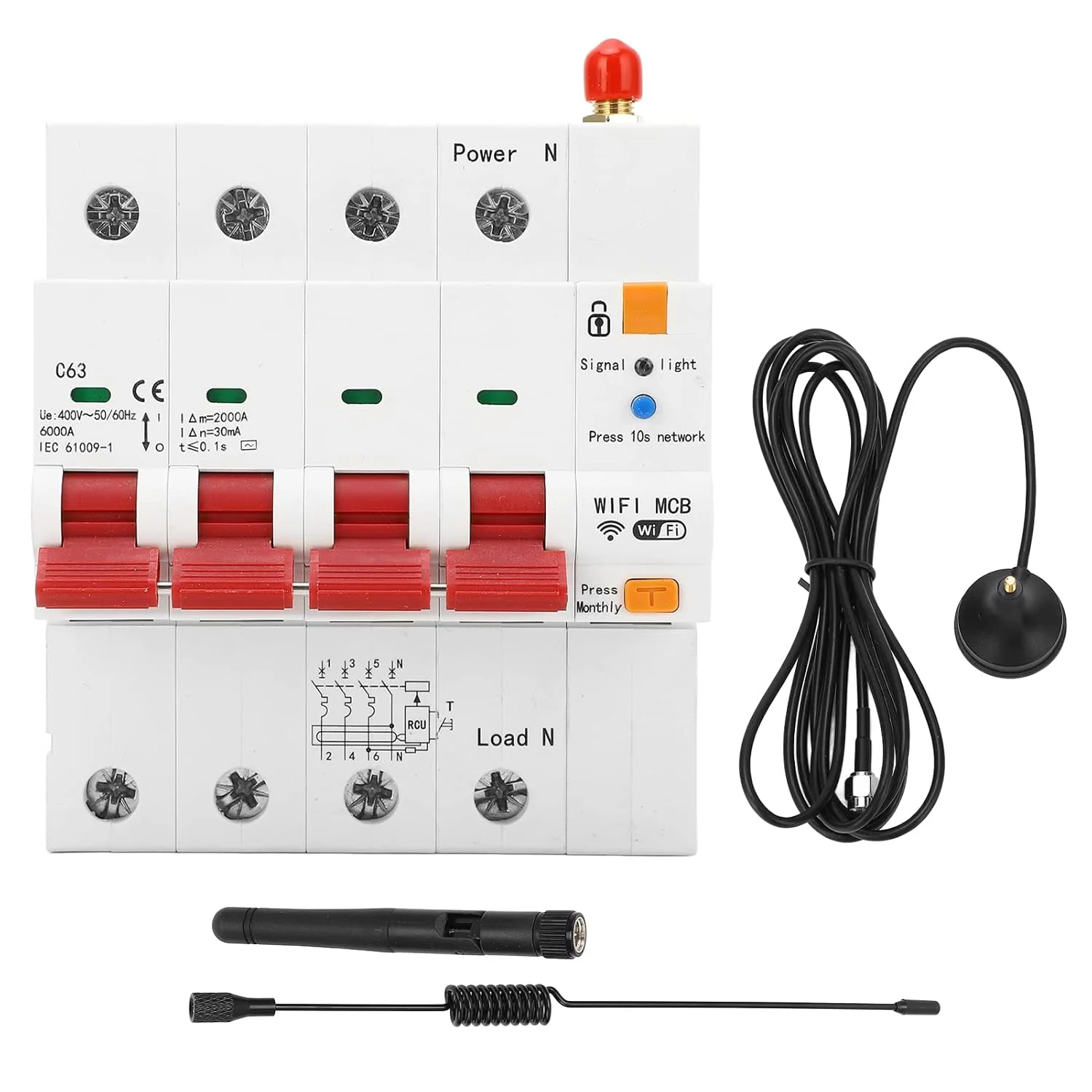 کلید مدار شکن هوشمند WiFi GUPE، AC 400V 63A 4P کنترل از راه دور برنامه تلفن همراه کلید مدار شکن ریلی Din IP20 کلید مدار شکن مینیاتوری با قفل برای کارخانه ها و منازل کلید مدار شکن هوشمند WiFi GUPE، AC 400V 63A 4P کنترل از راه دور برنامه تلفن همراه کلید مدار شکن ریلی Din IP20 کلید مدار شکن مینیاتوری با قفل برای کارخانه ها و منازل