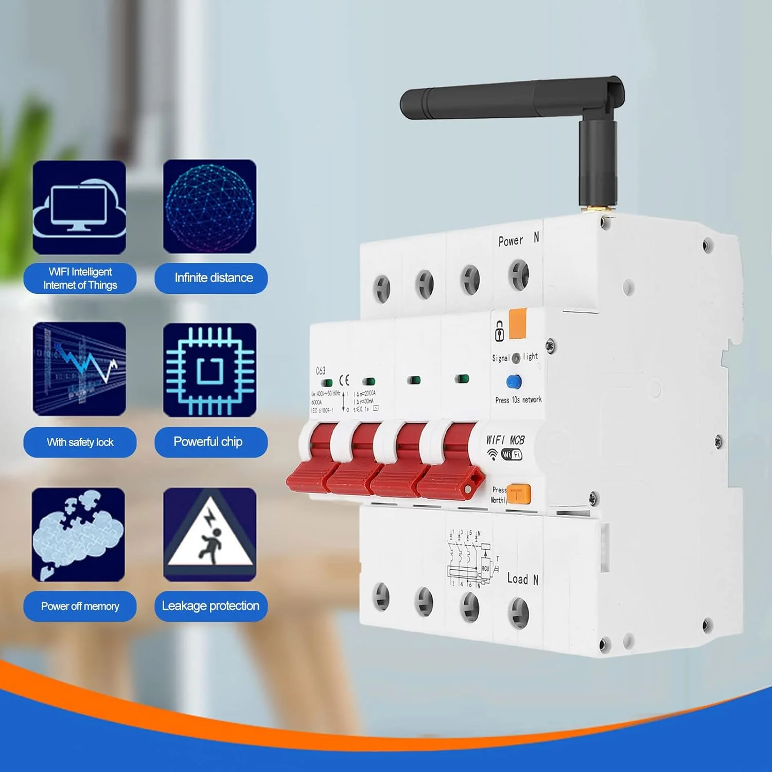 کلید مدار شکن هوشمند WiFi GUPE، AC 400V 63A 4P کنترل از راه دور برنامه تلفن همراه کلید مدار شکن ریلی Din IP20 کلید مدار شکن مینیاتوری با قفل برای کارخانه ها و منازل کلید مدار شکن هوشمند WiFi GUPE، AC 400V 63A 4P کنترل از راه دور برنامه تلفن همراه کلید مدار شکن ریلی Din IP20 کلید مدار شکن مینیاتوری با قفل برای کارخانه ها و منازل