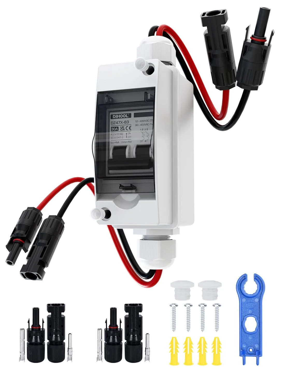 کلید قطع کننده 30 آمپر 12V-400V DC | جعبه توزیع IP65 مینیاتوری مدار شکن برای پنل های خورشیدی | DC AC 110V 240V پلاگین و پخش MCB