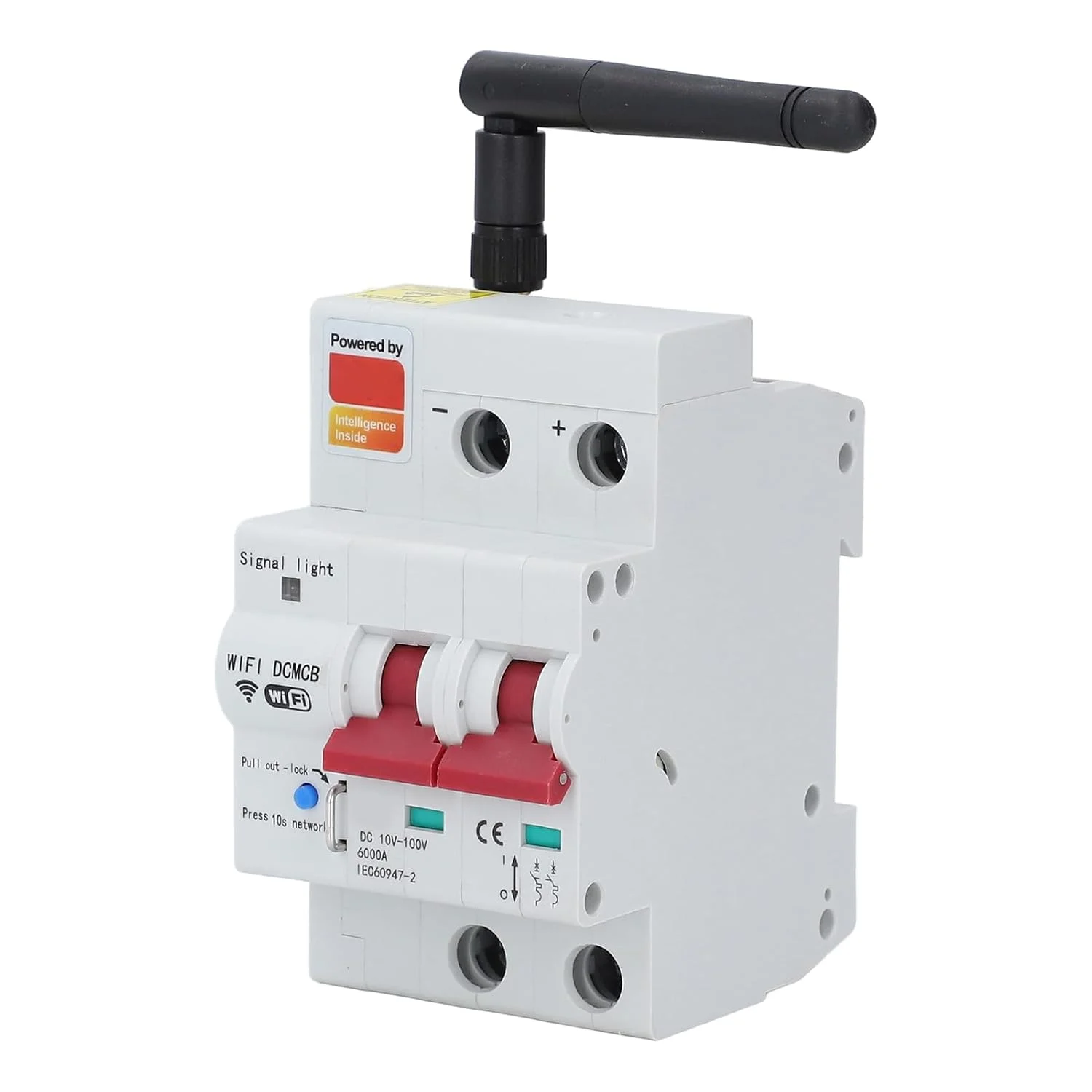 کلید مدار شکن هوشمند DC گرنی، کلید مینیاتوری 2P DC10-100V، کلید مدار شکن وای فای کنترل صوتی با کنترل برنامه با قفل ایمنی، نصب شده بر روی ریل استاندارد 35x7.5 میلی متر (80 آمپر)