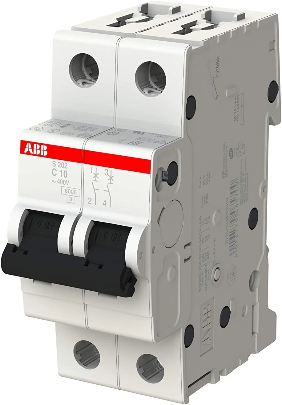 فیوز مینیاتوری دو پل 10 آمپر ABB مدل S202-C10 2CDS252001R0104 با قدرت قطع 6KA و تیپ C فیوز مینیاتوری دو پل 10 آمپر ABB مدل S202-C10 2CDS252001R0104 با قدرت قطع 6KA و تیپ C